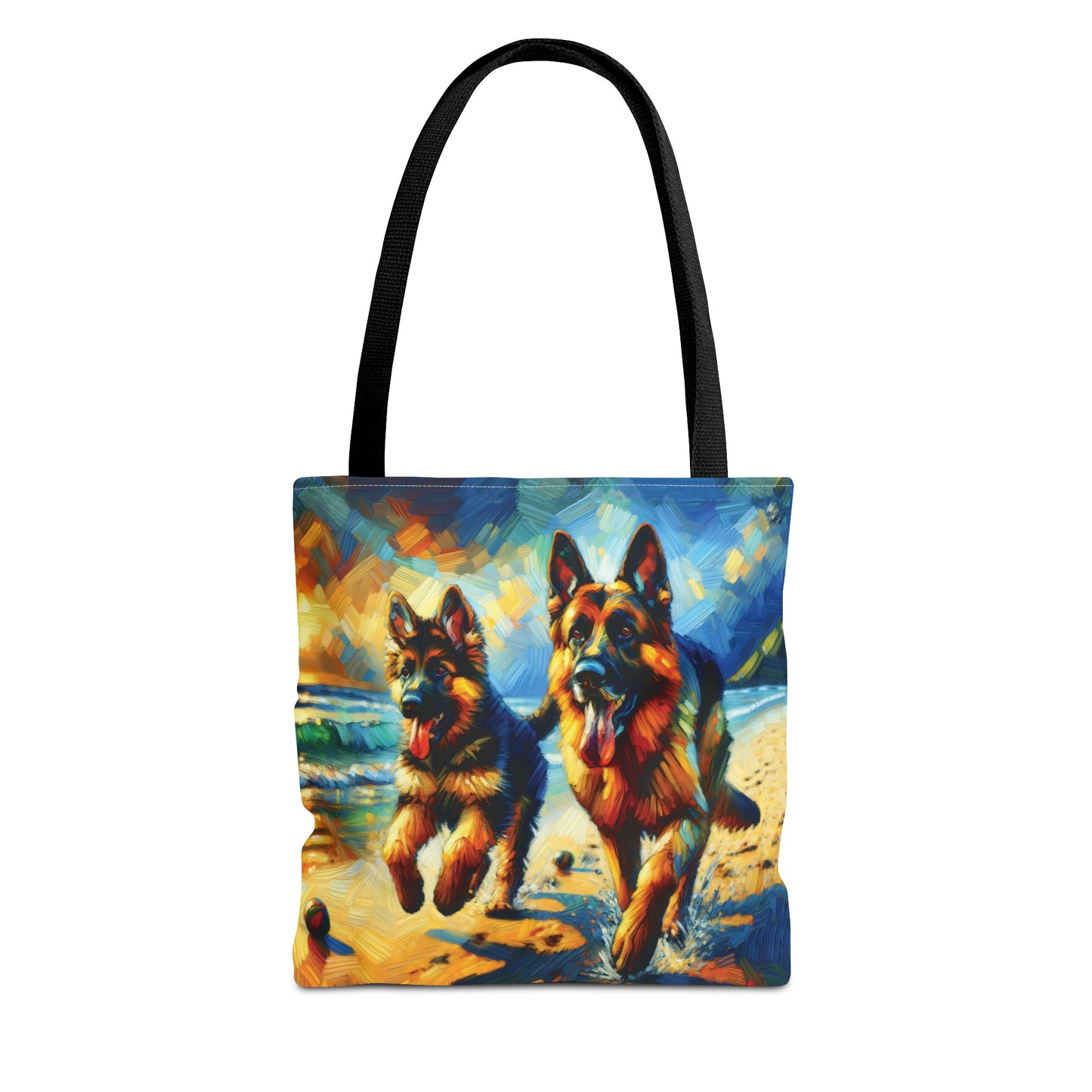 German Shepherd and Pup on Beach - Tote Bag