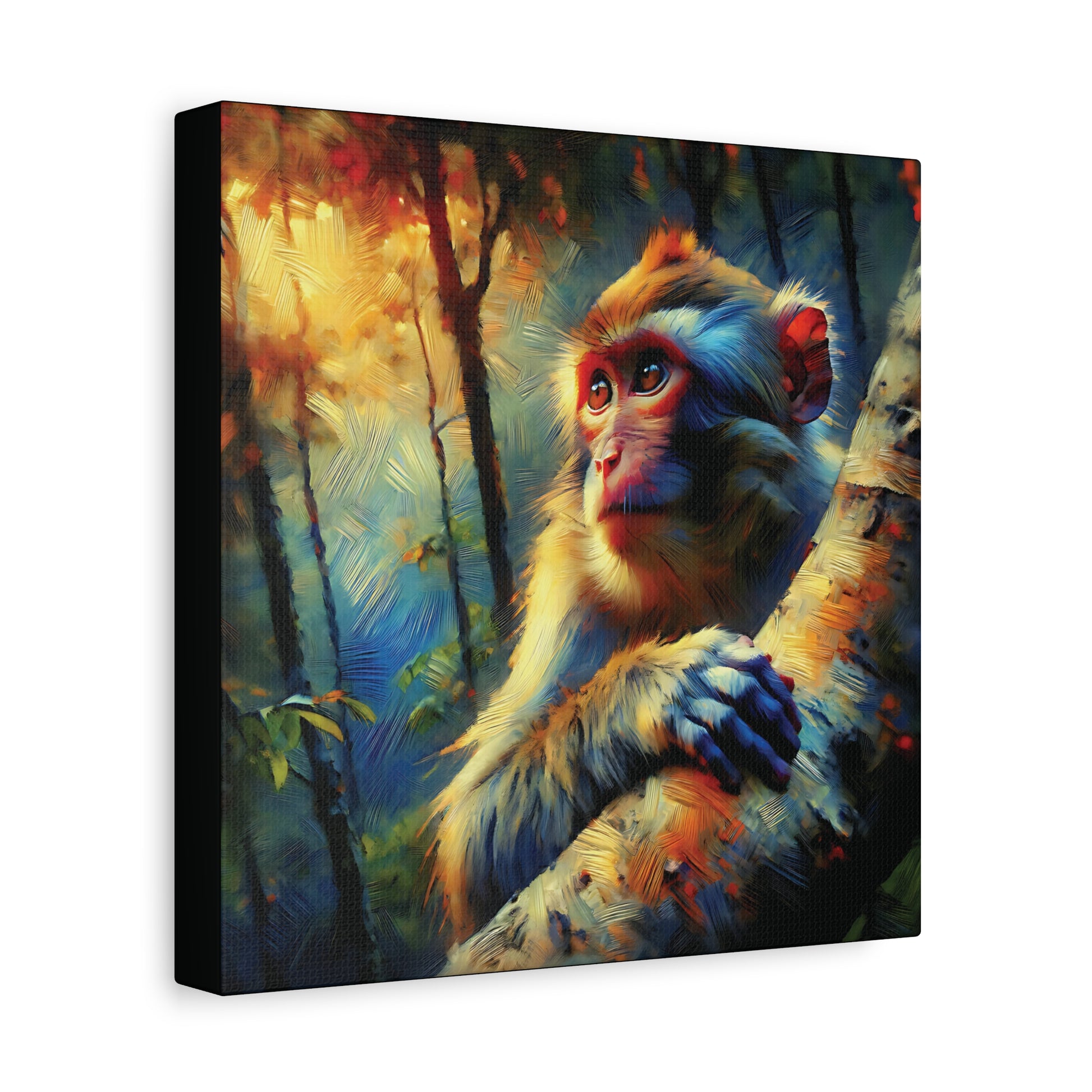 Canvas print of a monkey in a forest with vibrant colors