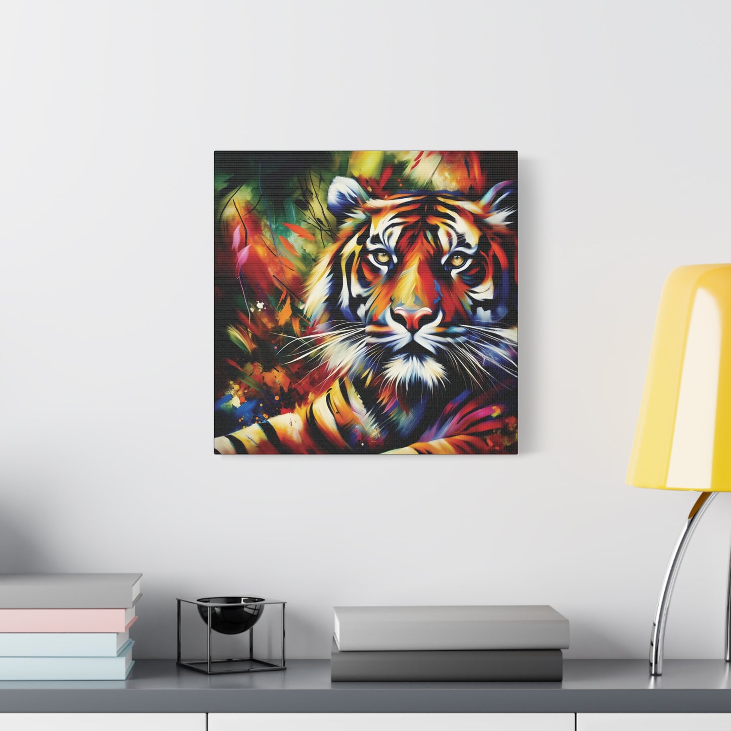 Tiger Portrait in Bright Colors Expressionist Canvas Art Print