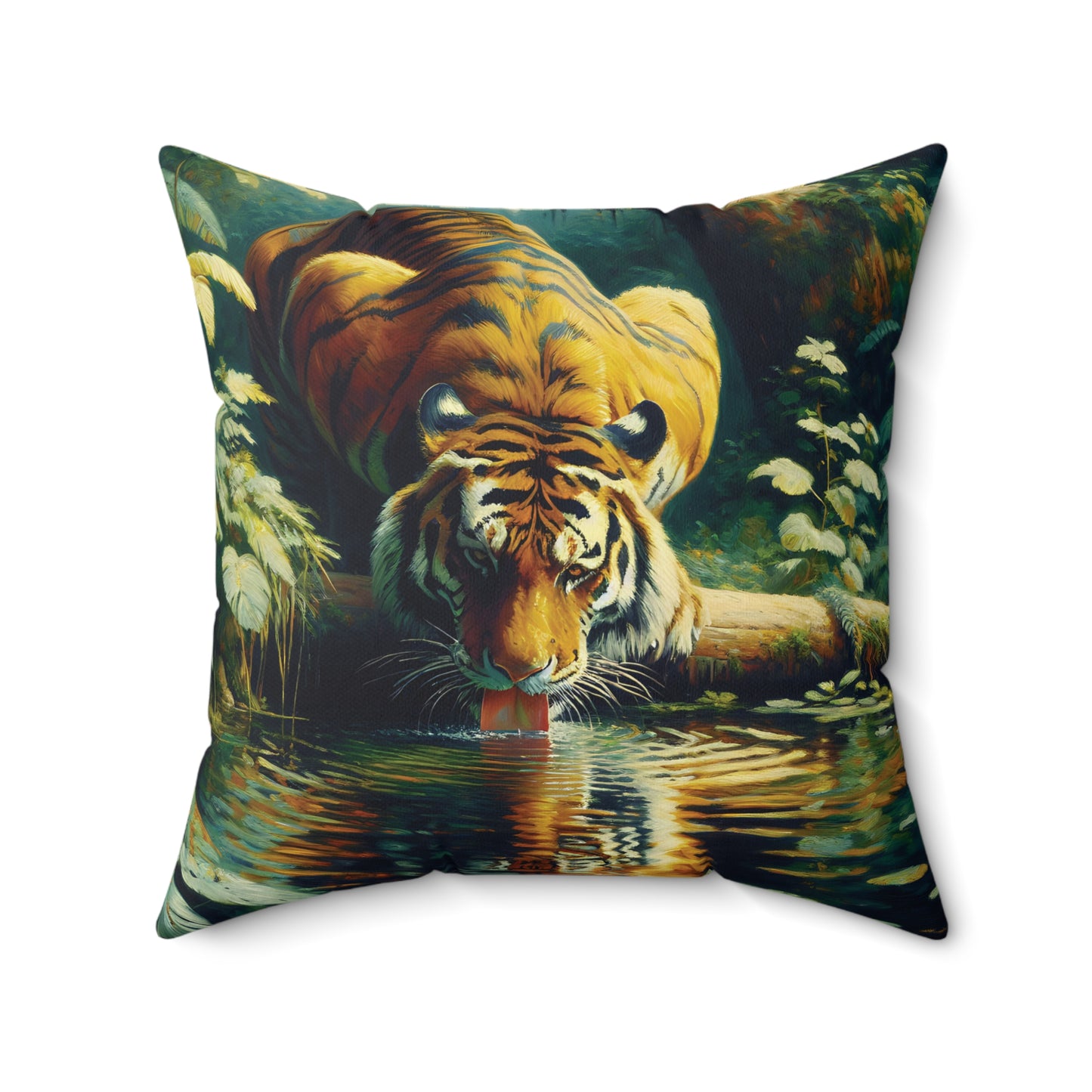 Tiger Pillow - Tiger at Pond on Faux Suede Pillow