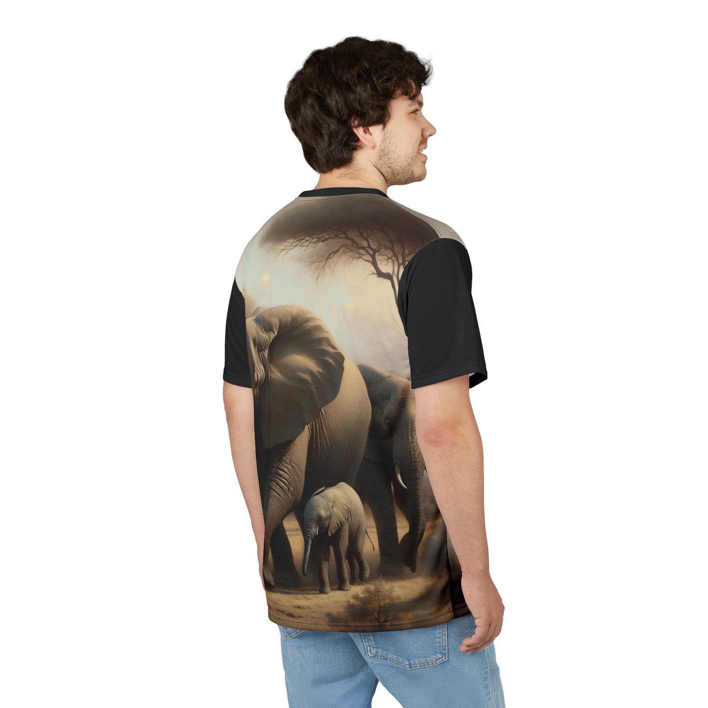African Elephant Family Art Tee | Unisex Cut & Sew T-Shirt, Wildlife Apparel, Unique Graphic Tee, Birthday Gift