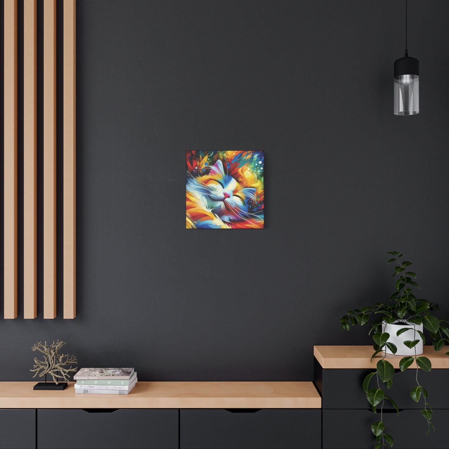 Canvas Wall Art - Happy Cat Dreams - Modern Impressionist Art Style