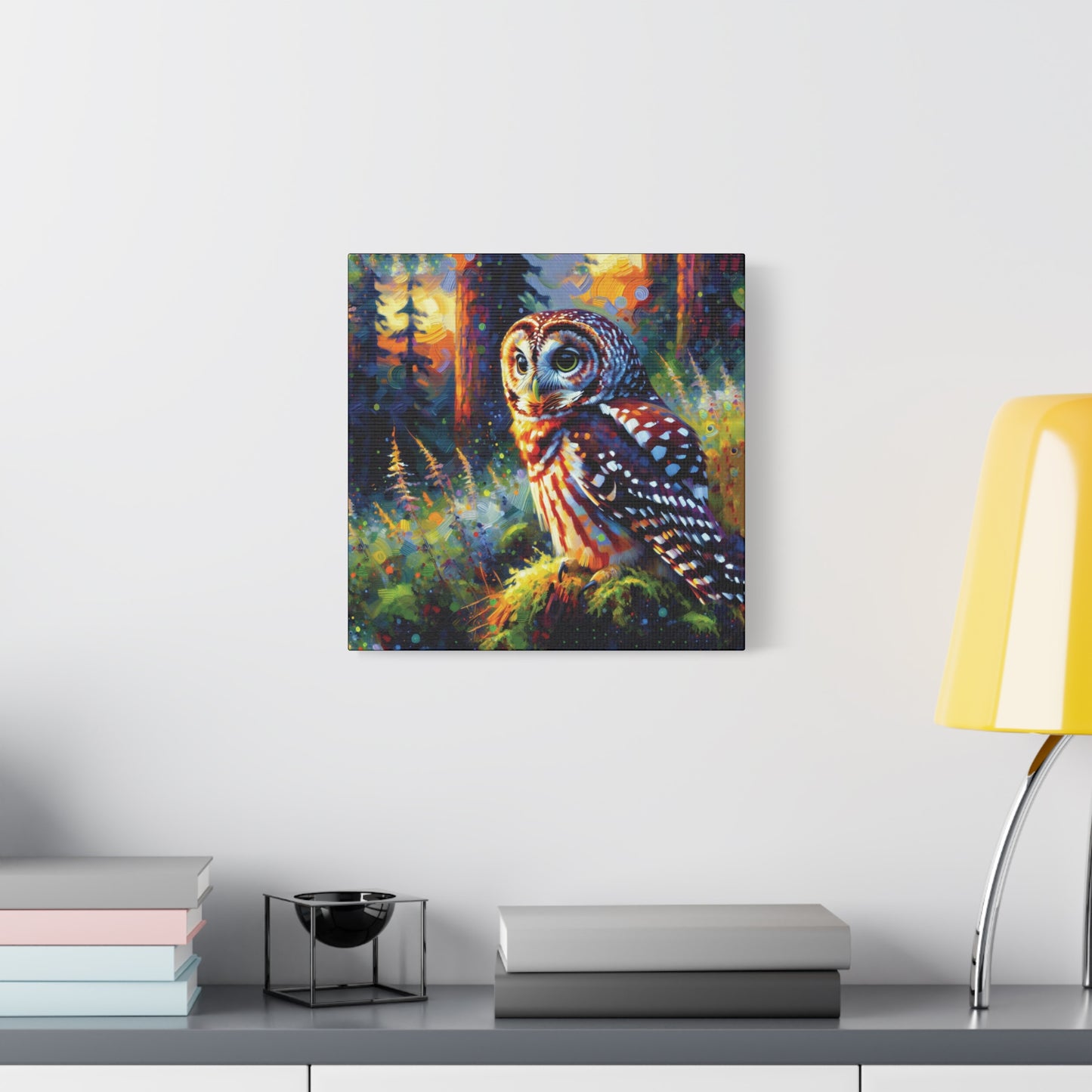 Barred Owl at Sunset Impressionist Canvas Art Print