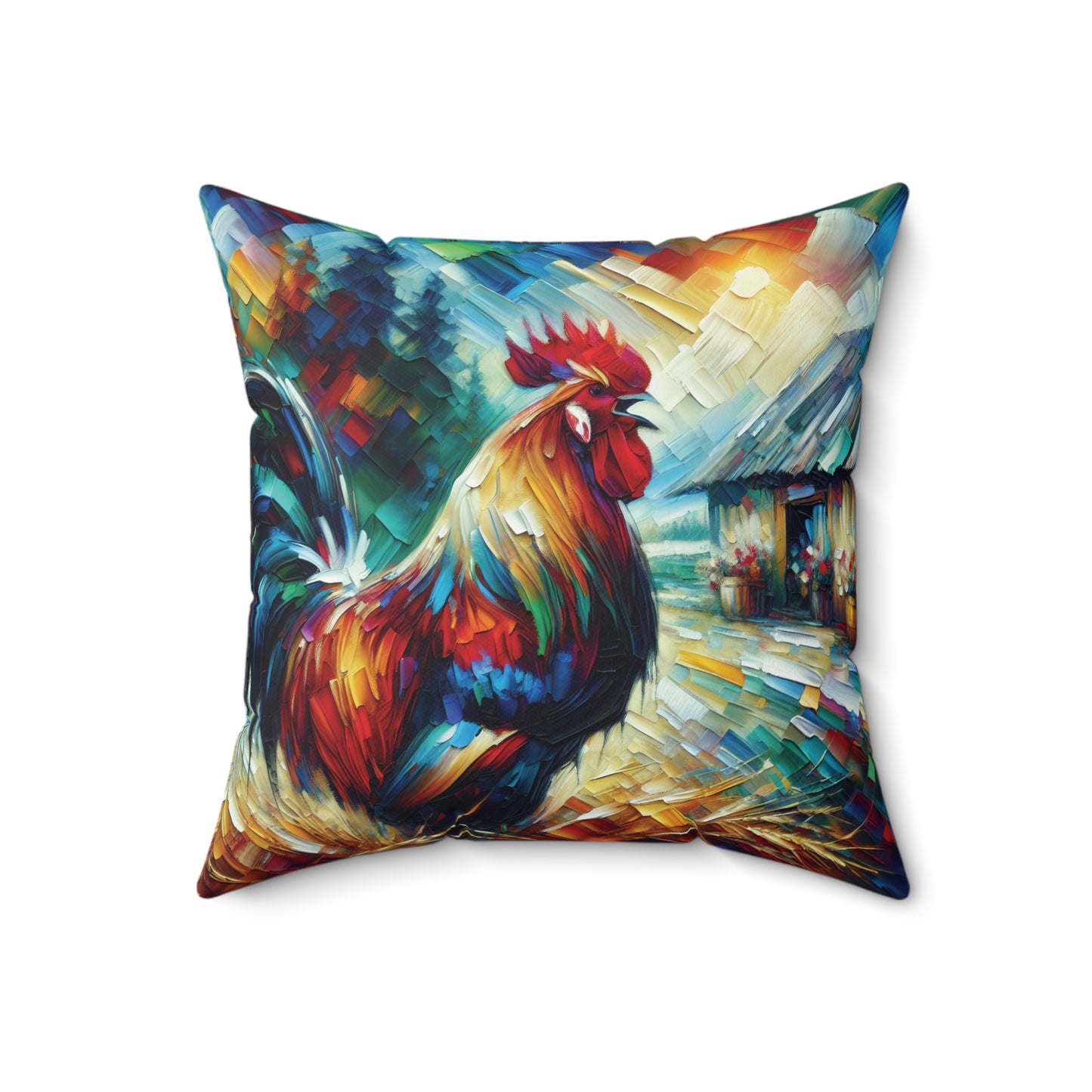 Rooster Morning - Square Throw Pillows