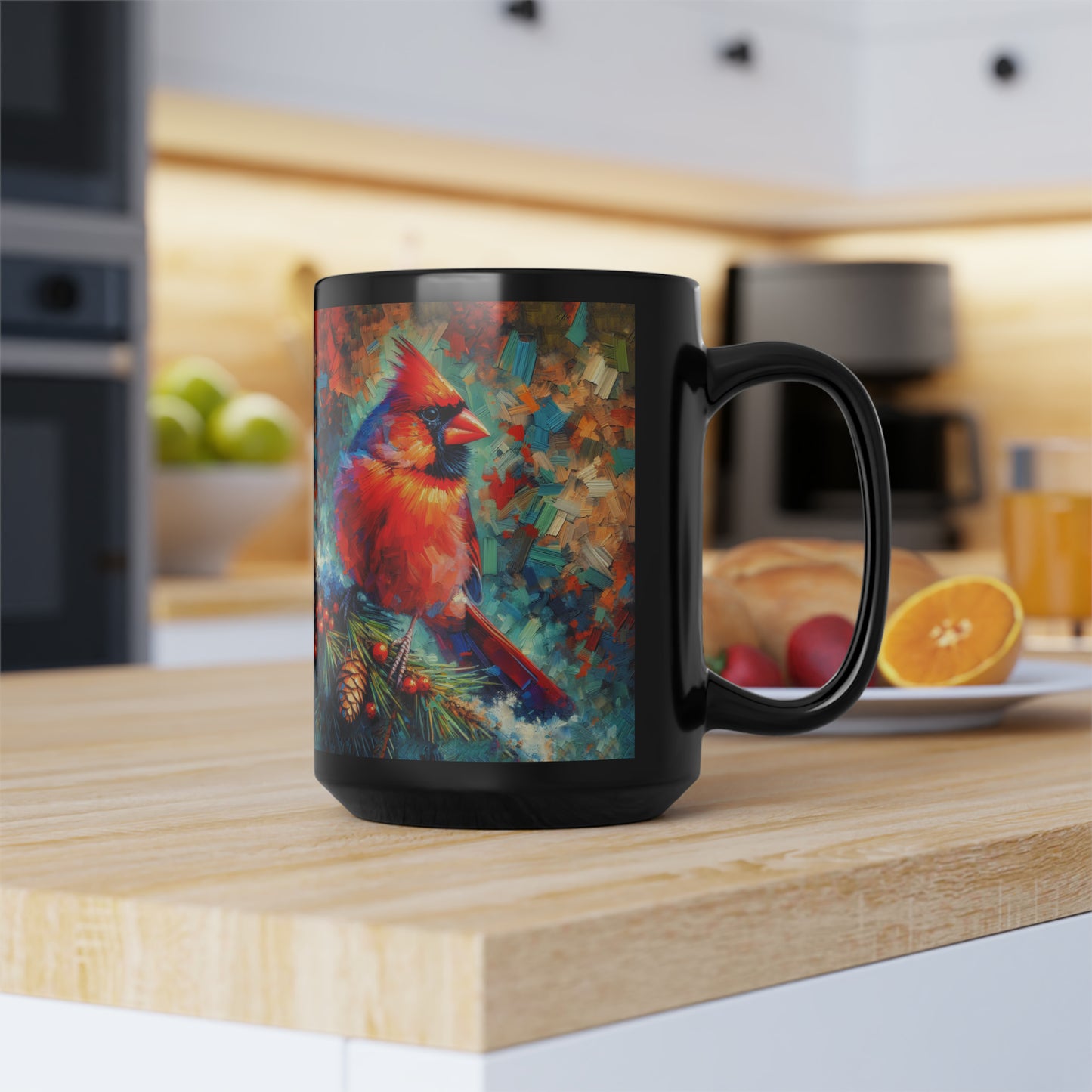 Cardinal with Berries - Black Mugs (11oz, 15oz)