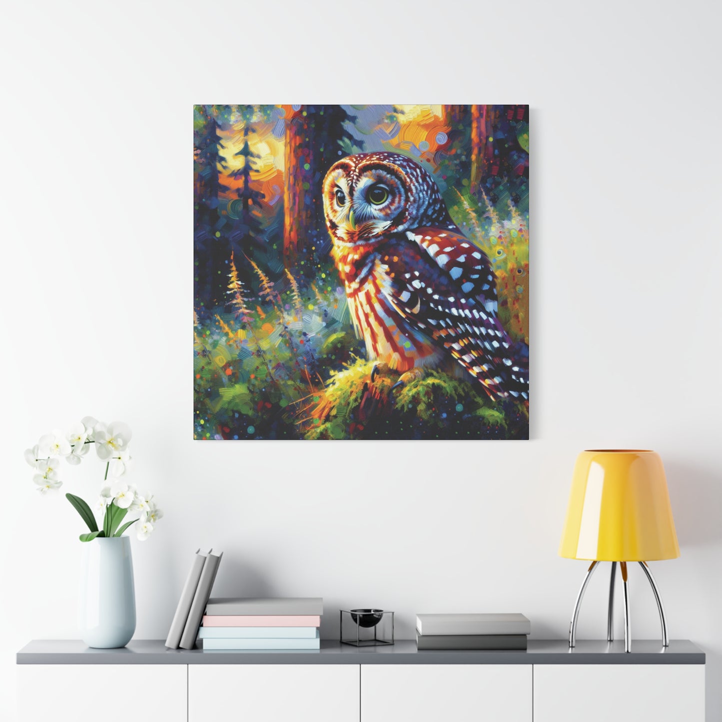 Barred Owl at Sunset Impressionist Canvas Art Print