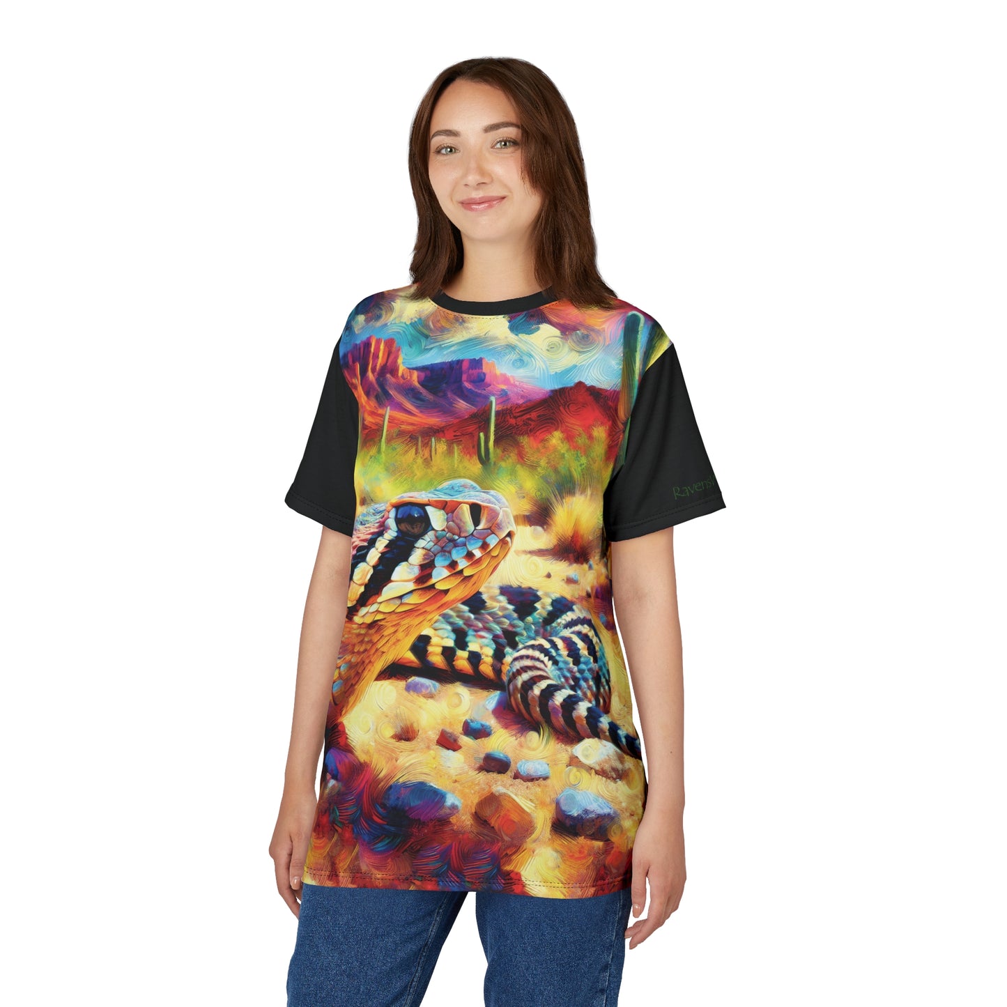 Desert Rattlesnake Vibrant Art Tee | Colorful Unisex Cut & Sew T-Shirt, Wildlife Apparel, Unique Graphic Tee, Birthday Gift