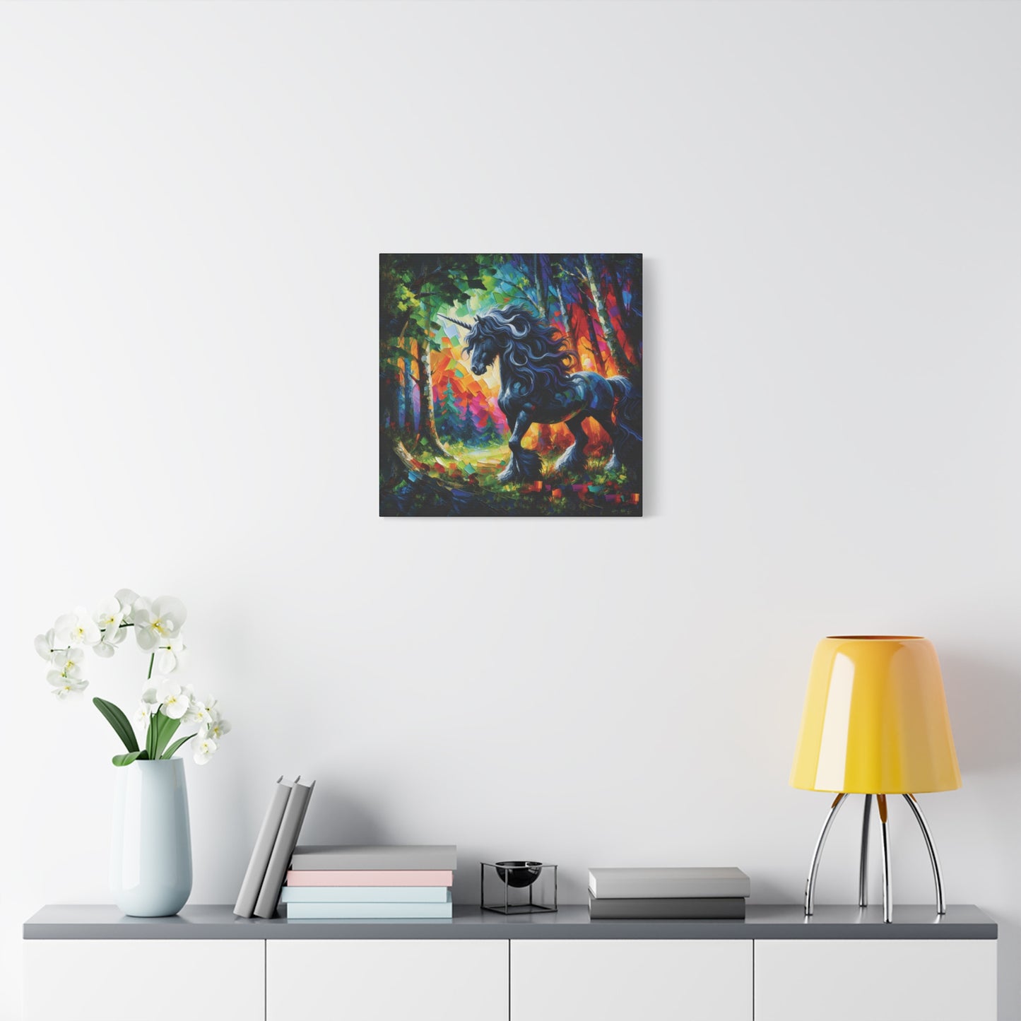 Black Unicorn Stallion Canvas Print - Modern Impressionist Art