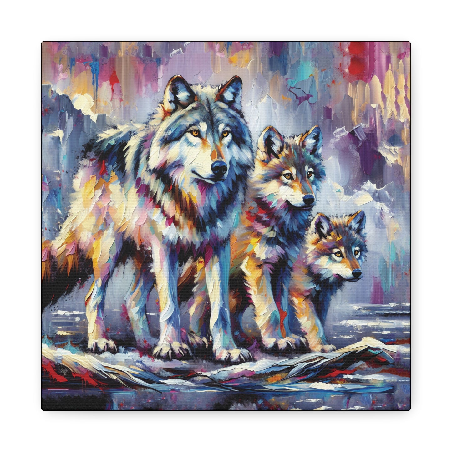 Wolf Canvas Wall Art - Wolf with Juveniles Expressionist Canvas Print