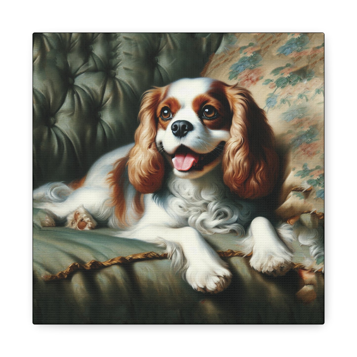 Cavalier King Charles Spaniel on Sofa Impressionist Canvas Art Print