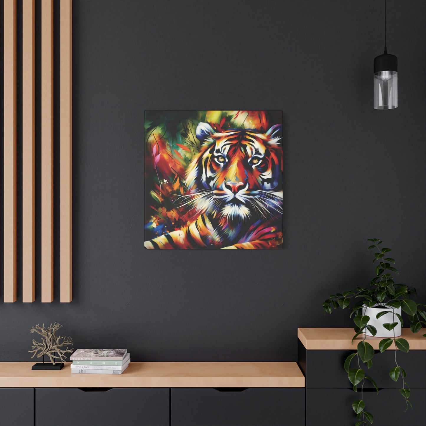 Tiger Portrait in Bright Colors Expressionist Canvas Art Print