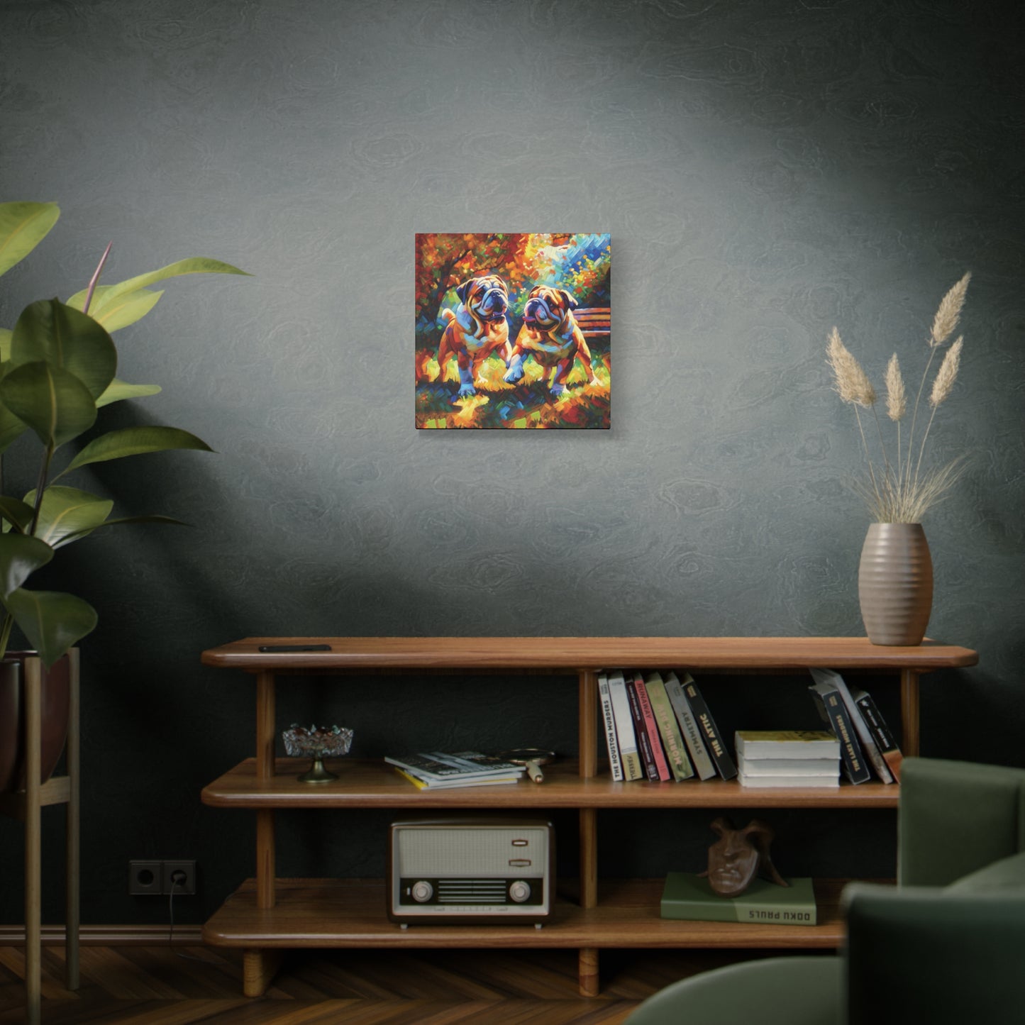 Playful Bulldogs Expressionist Canvas Art Print