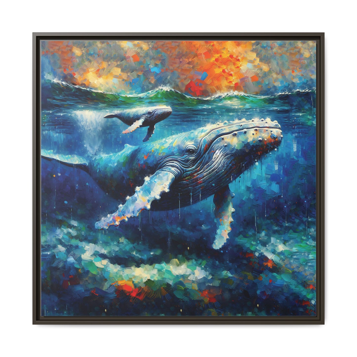 Vibrant Whale Art Canvas Print - Framed Wall Decor