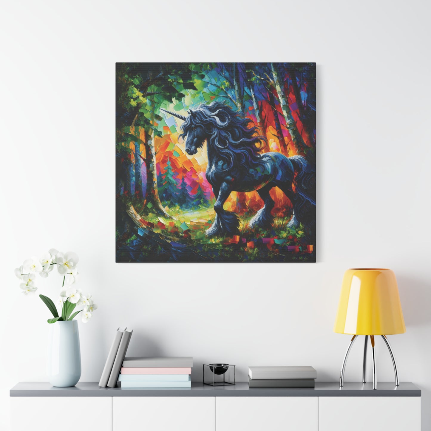 Black Unicorn Stallion Canvas Print - Modern Impressionist Art