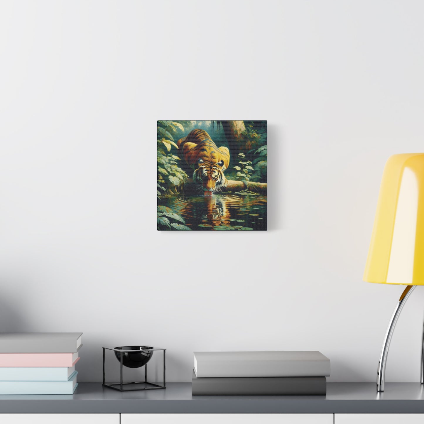 Tiger at Pond Impressionist Canvas Art Print