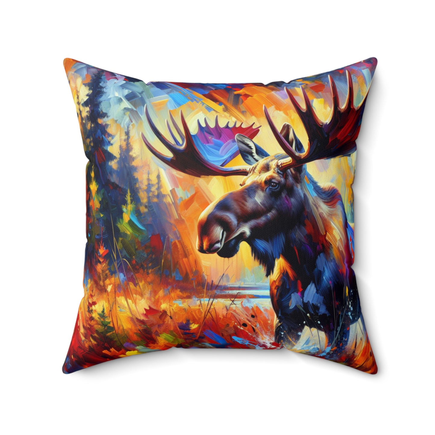 Sunset Moose - Square Throw Pillows