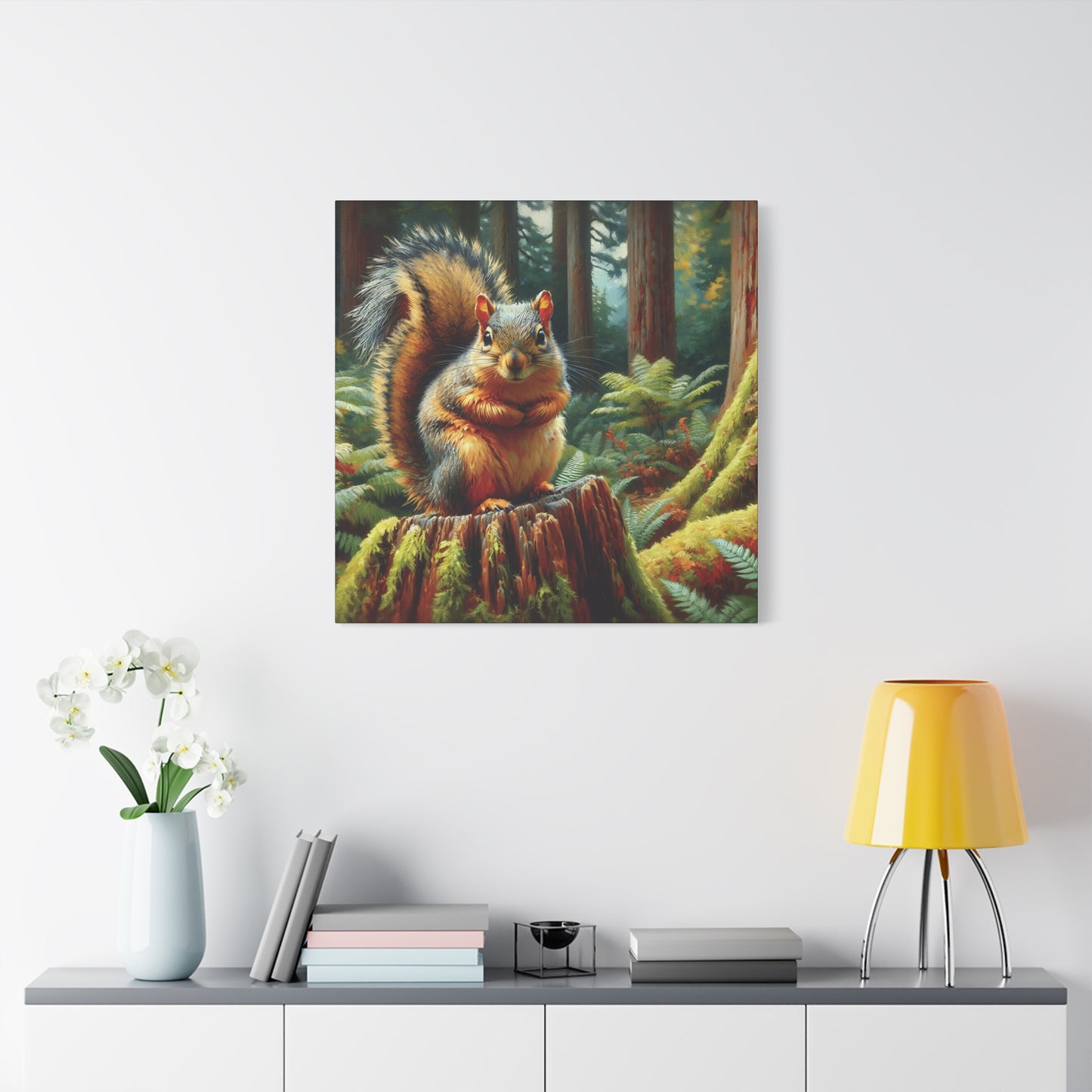 Douglas Squirrel in Olympic National Forest Impressionist Canvas Art Print
