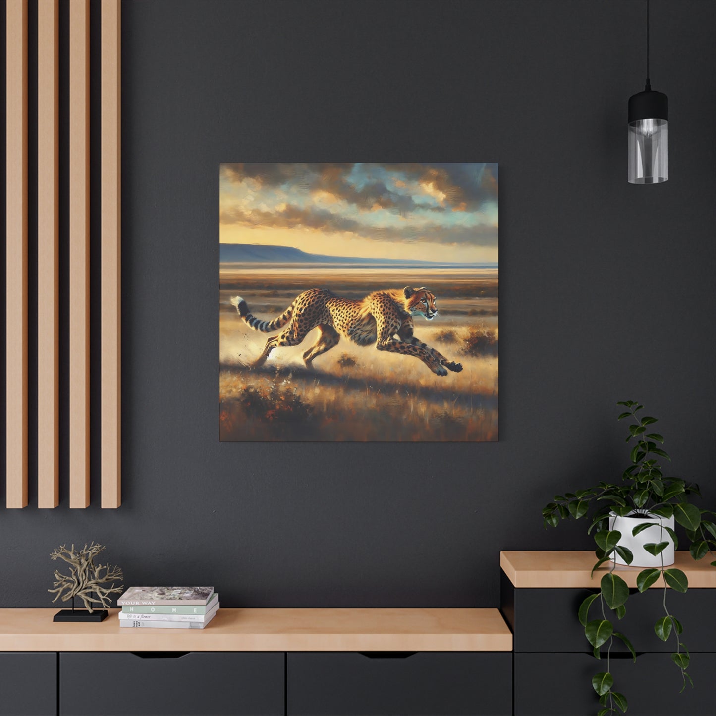 Cheetah Running Impressionist Canvas Art Print