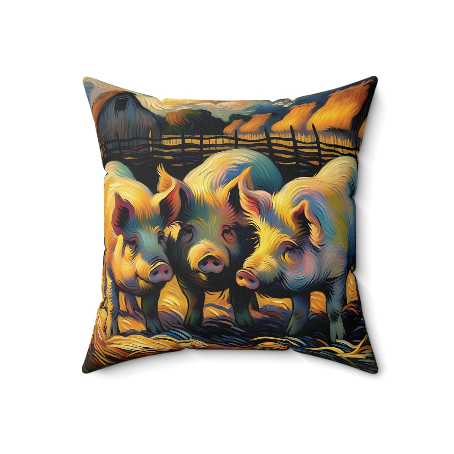 Pig Throw Pillow - Impressionist Style Art - Pig Trio by Barn on Faux Suede Square Pillow