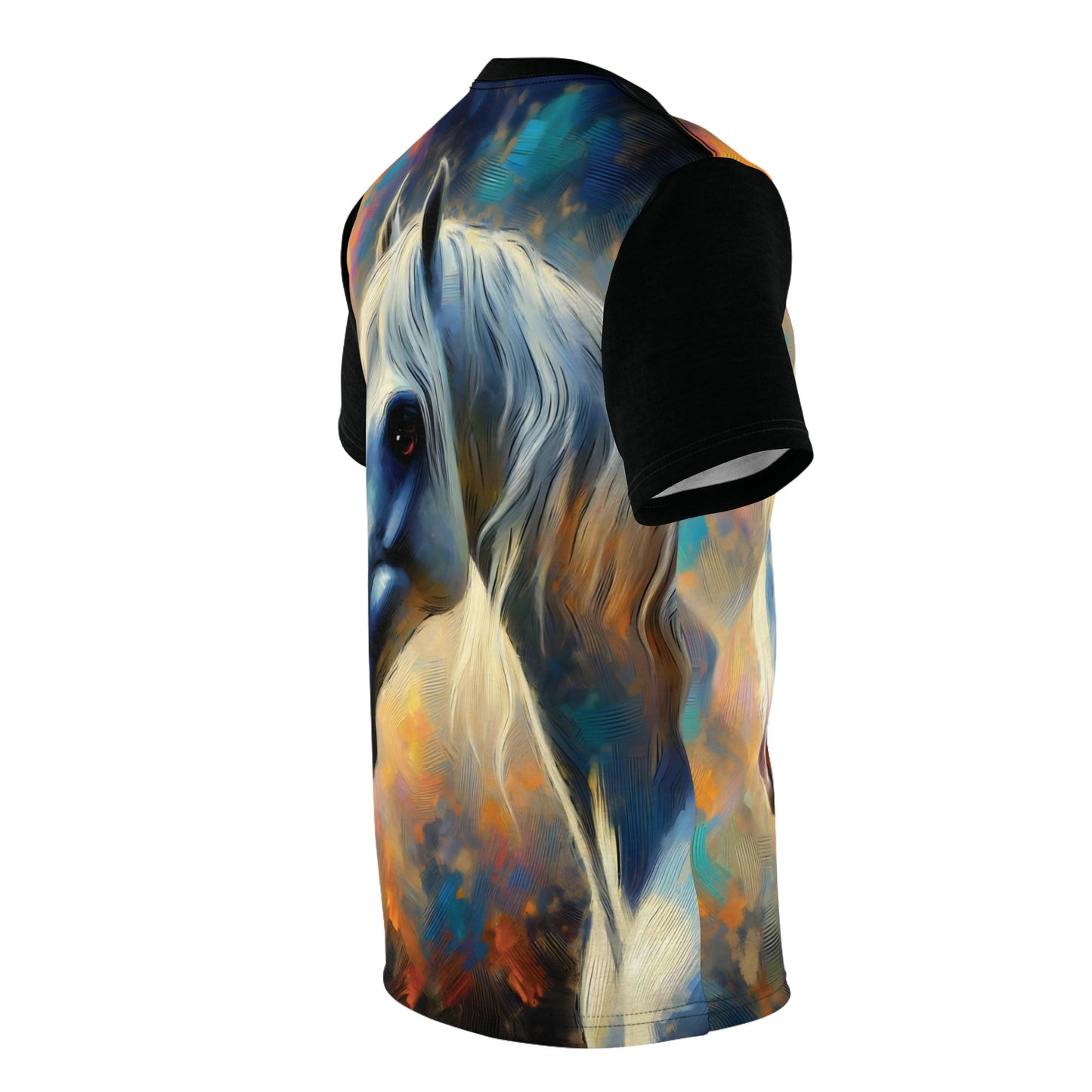 Andalusian Horse Portrait Vibrant Art Tee | Colorful Unisex Cut & Sew T-Shirt, Wildlife Apparel, Unique Graphic Tee, Birthday Gift