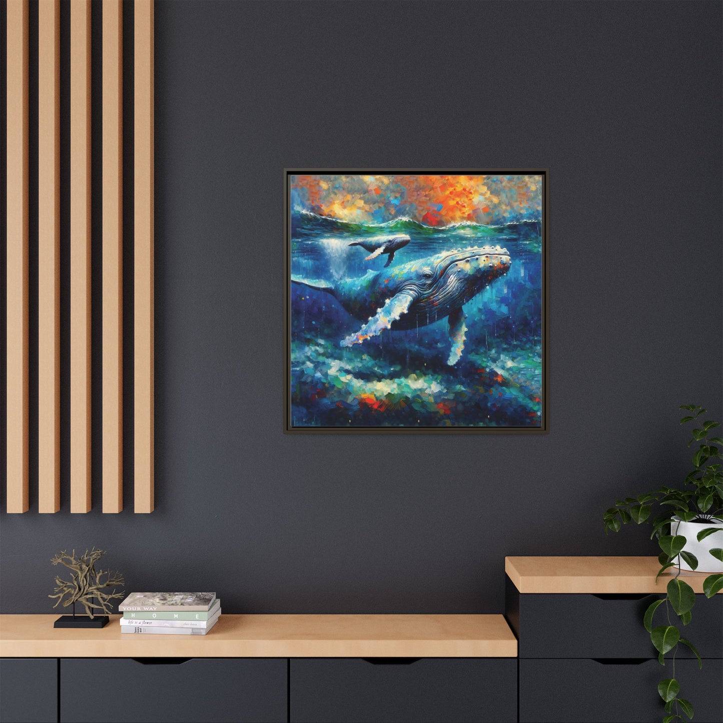 Vibrant Whale Art Canvas Print - Framed Wall Decor