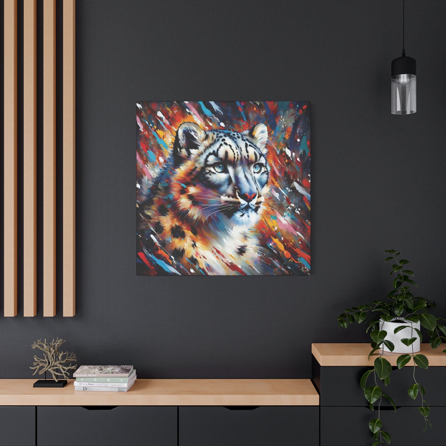Colorful Snow Leopard Expressionist Canvas Wall Art