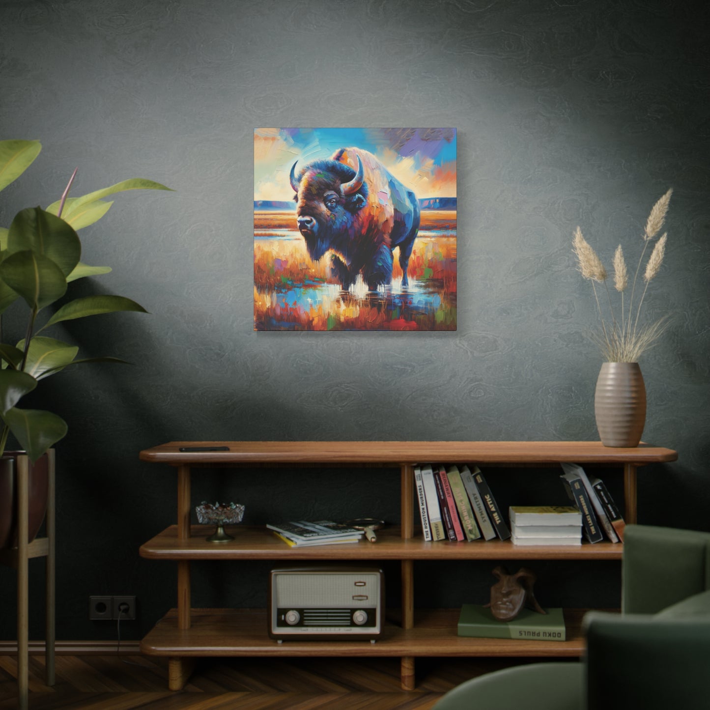 Lone Bison After Rain Impressionist Canvas Art Print