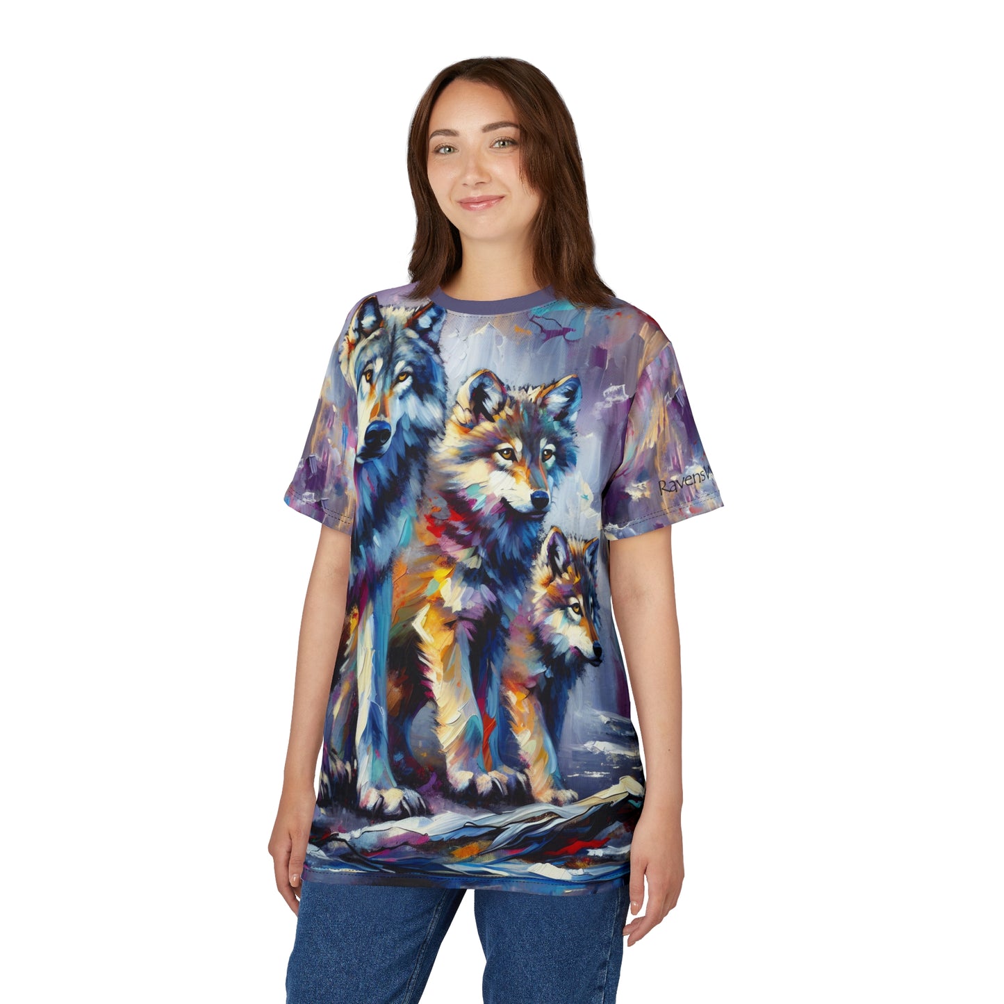 Wolf with Juveniles - Unisex Cut & Sew Tee