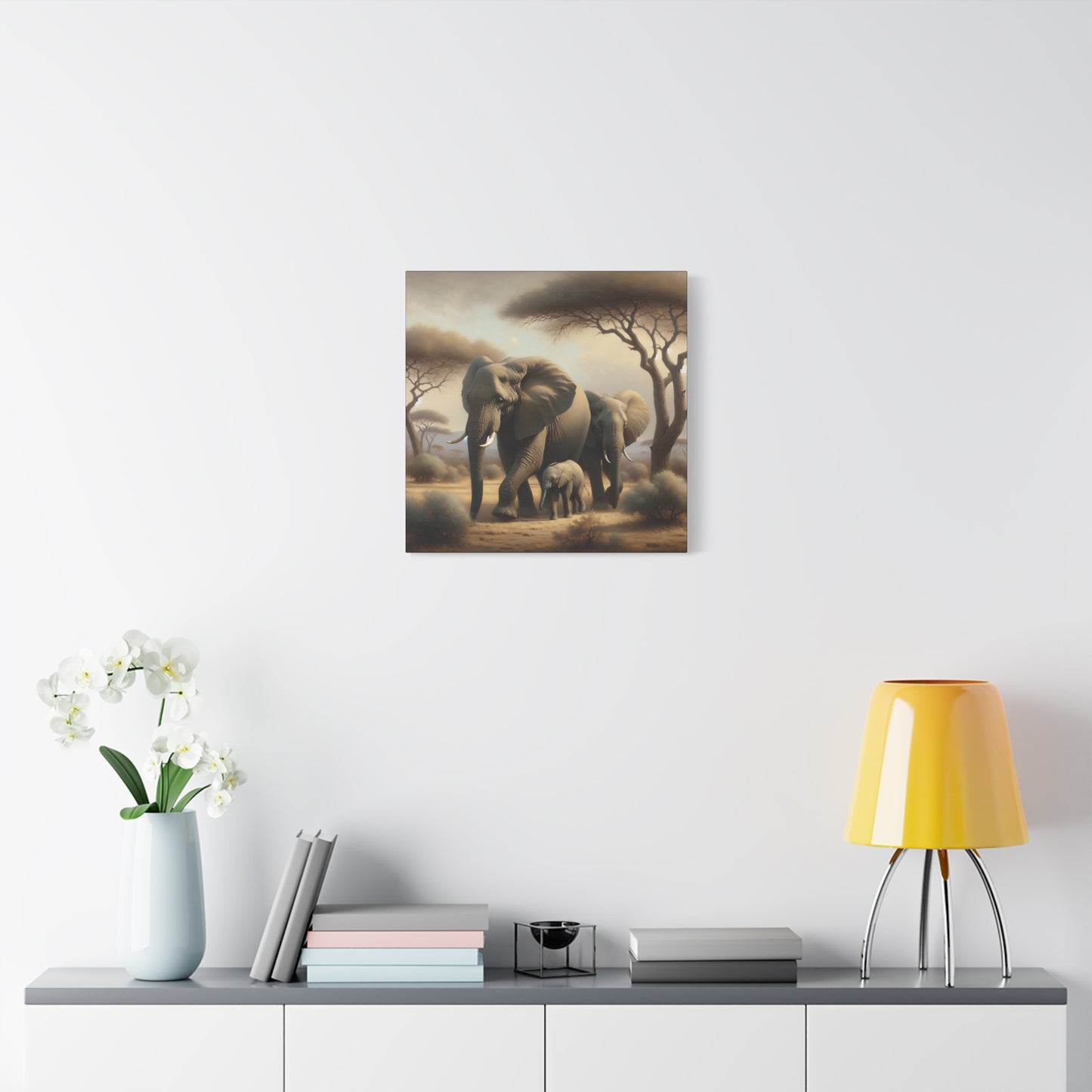 African Elephant Family Canvas Art Print