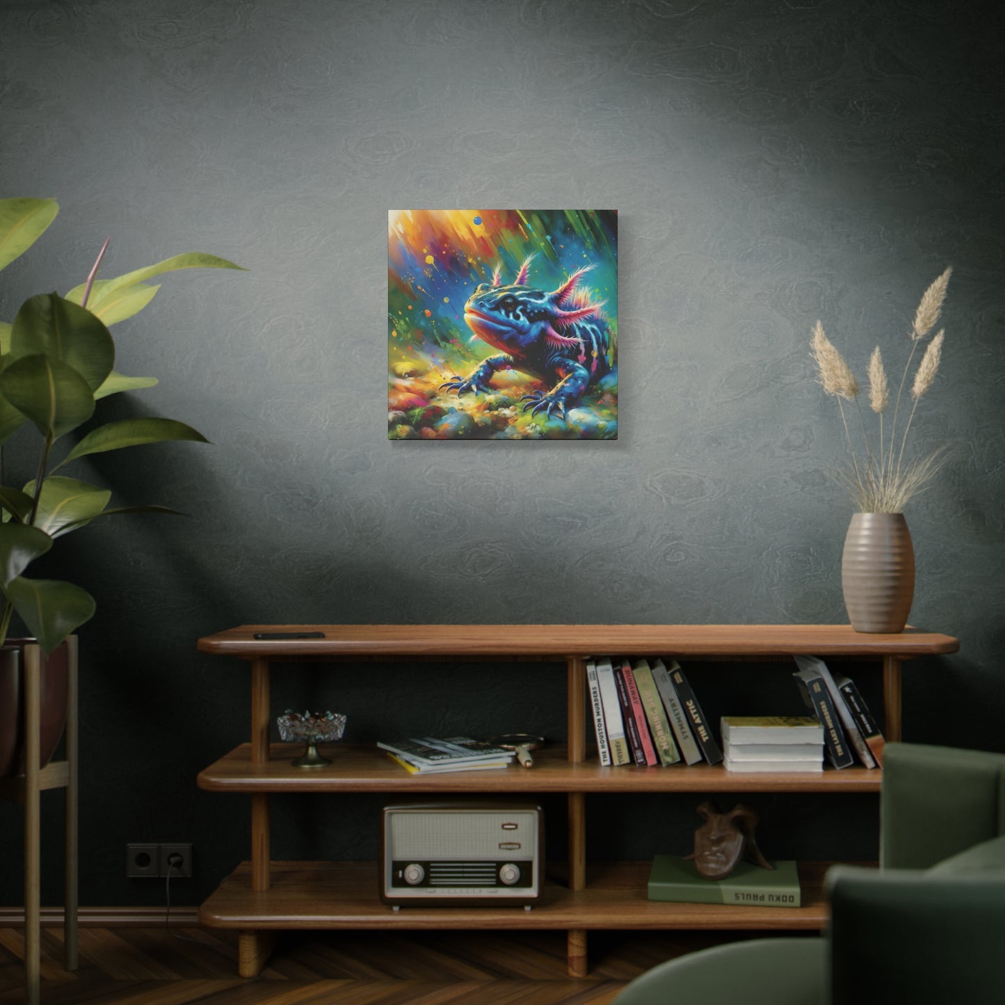 Axolotl Expressionist Art on Square Canvas