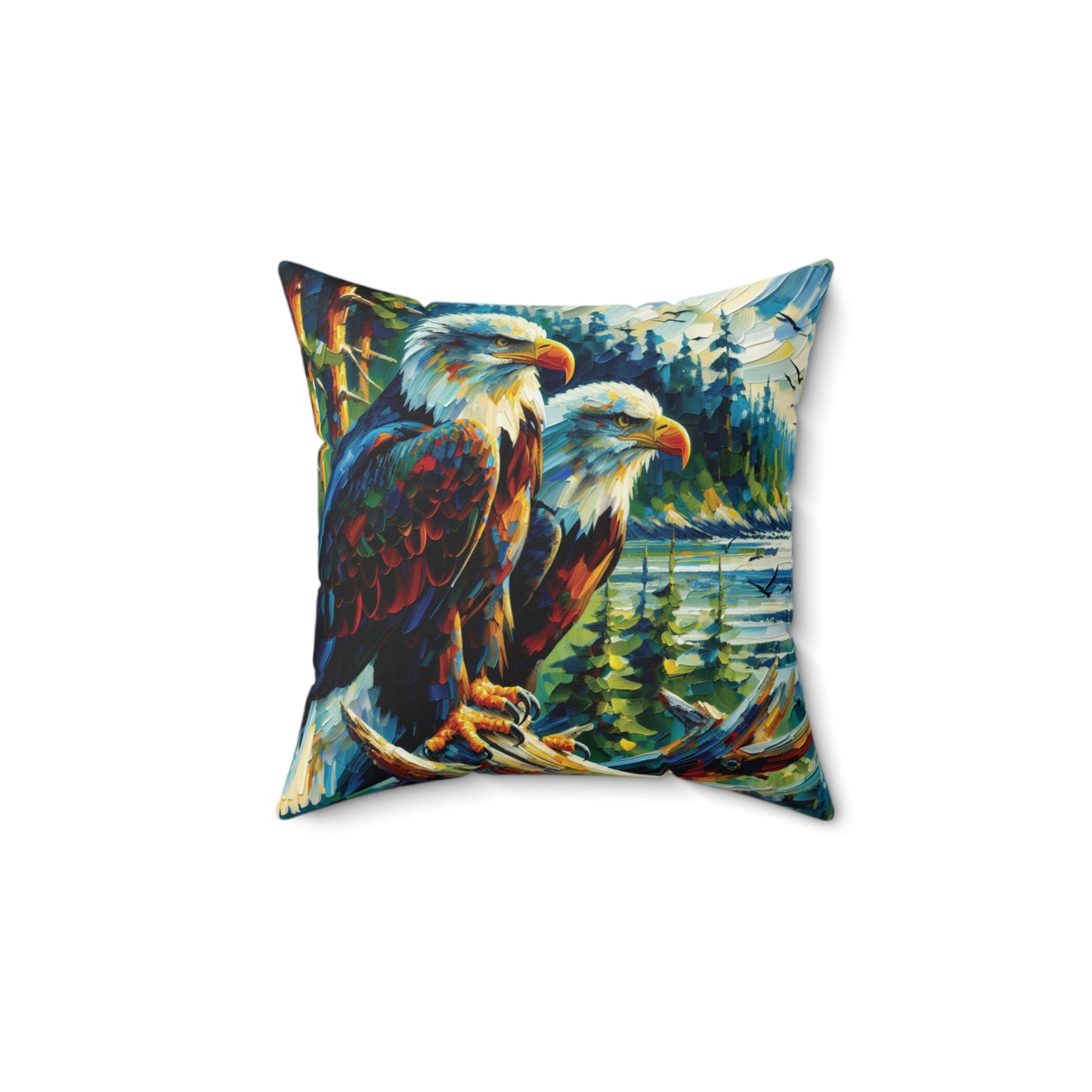 Eagle Pair Near Shore - Square Throw Pillows