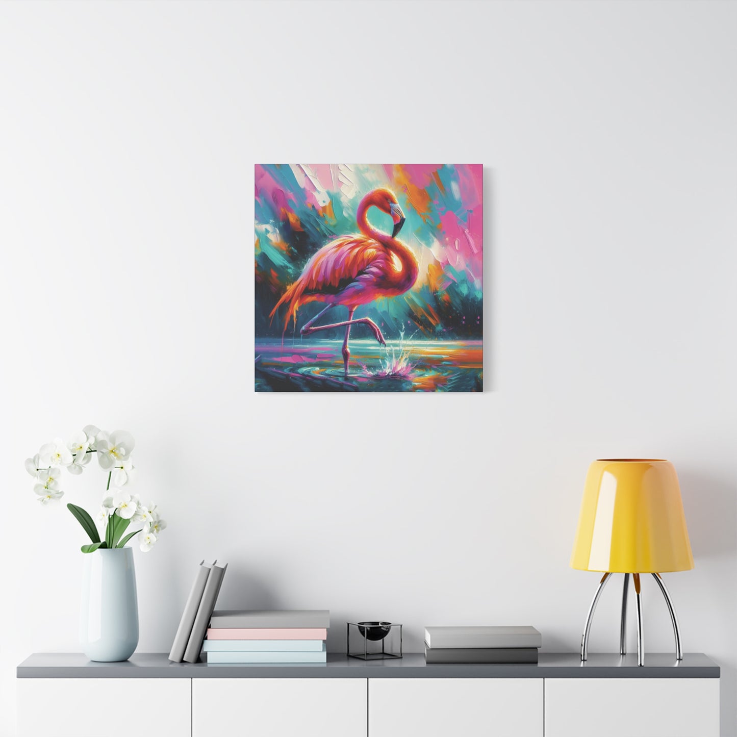 Canvas Wall Art - Flamingo Colorful Expressionist Style Print