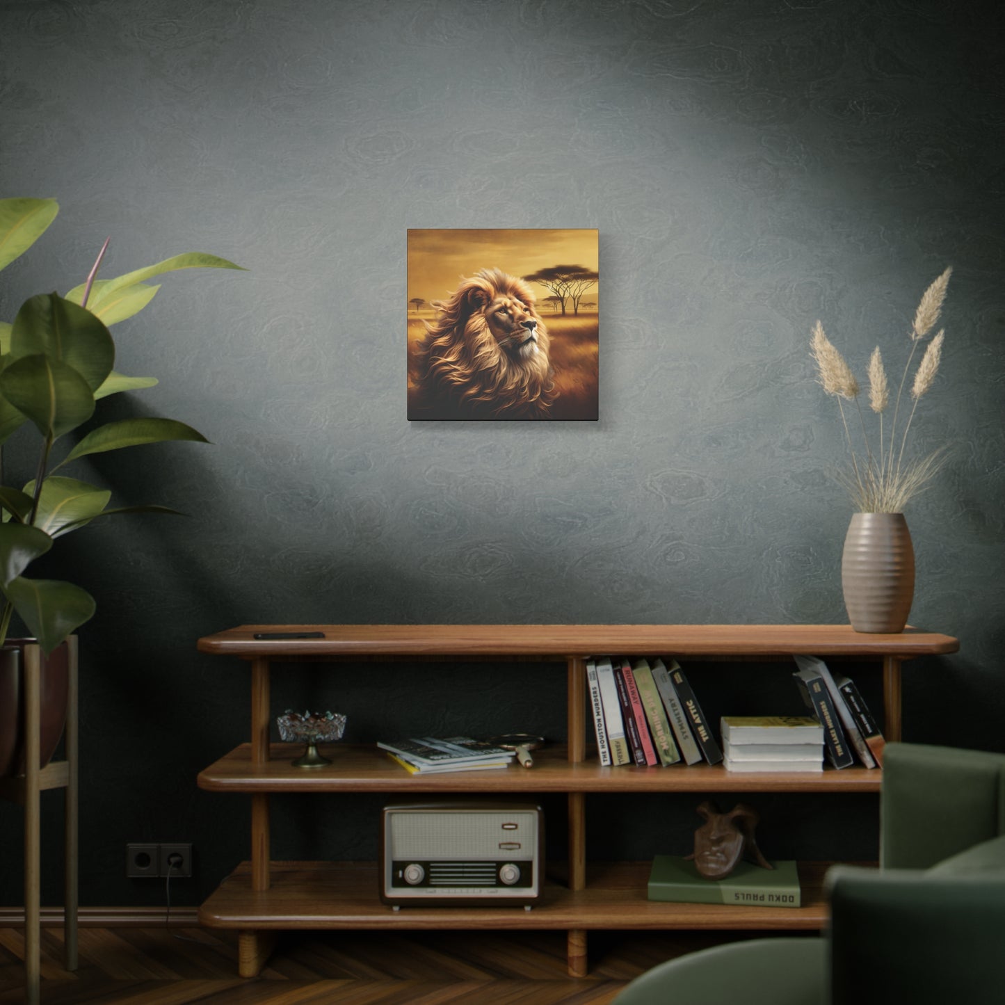 Canvas Art - Regal Lion Resting on African Savannah