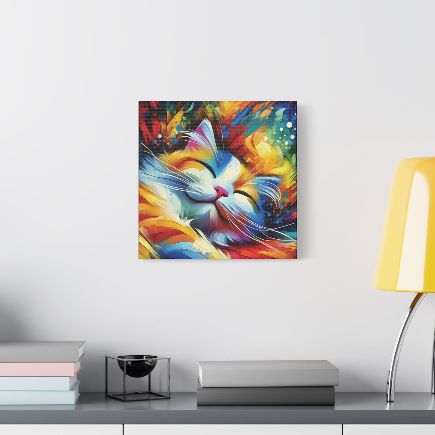 Canvas Wall Art - Happy Cat Dreams - Modern Impressionist Art Style