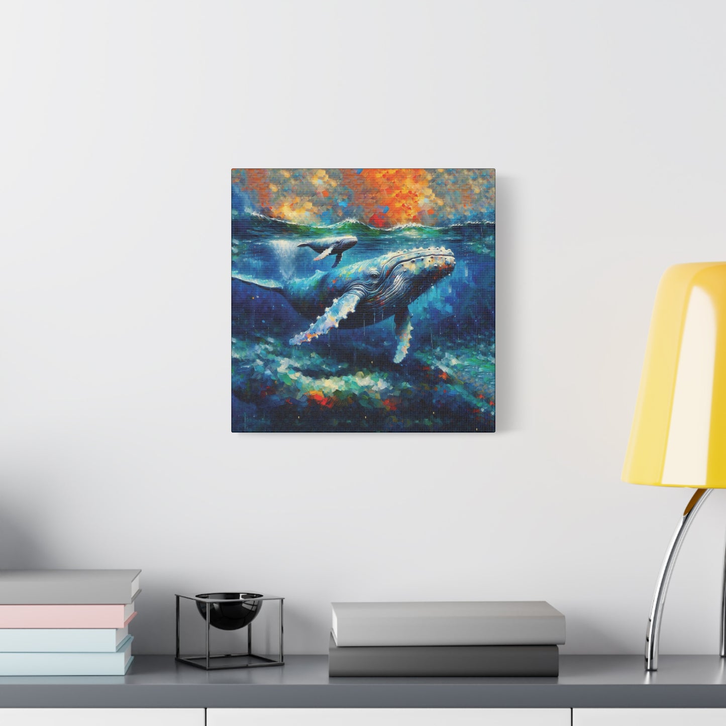 Humpback Whale and Calf Expressionist Canvas Art Print