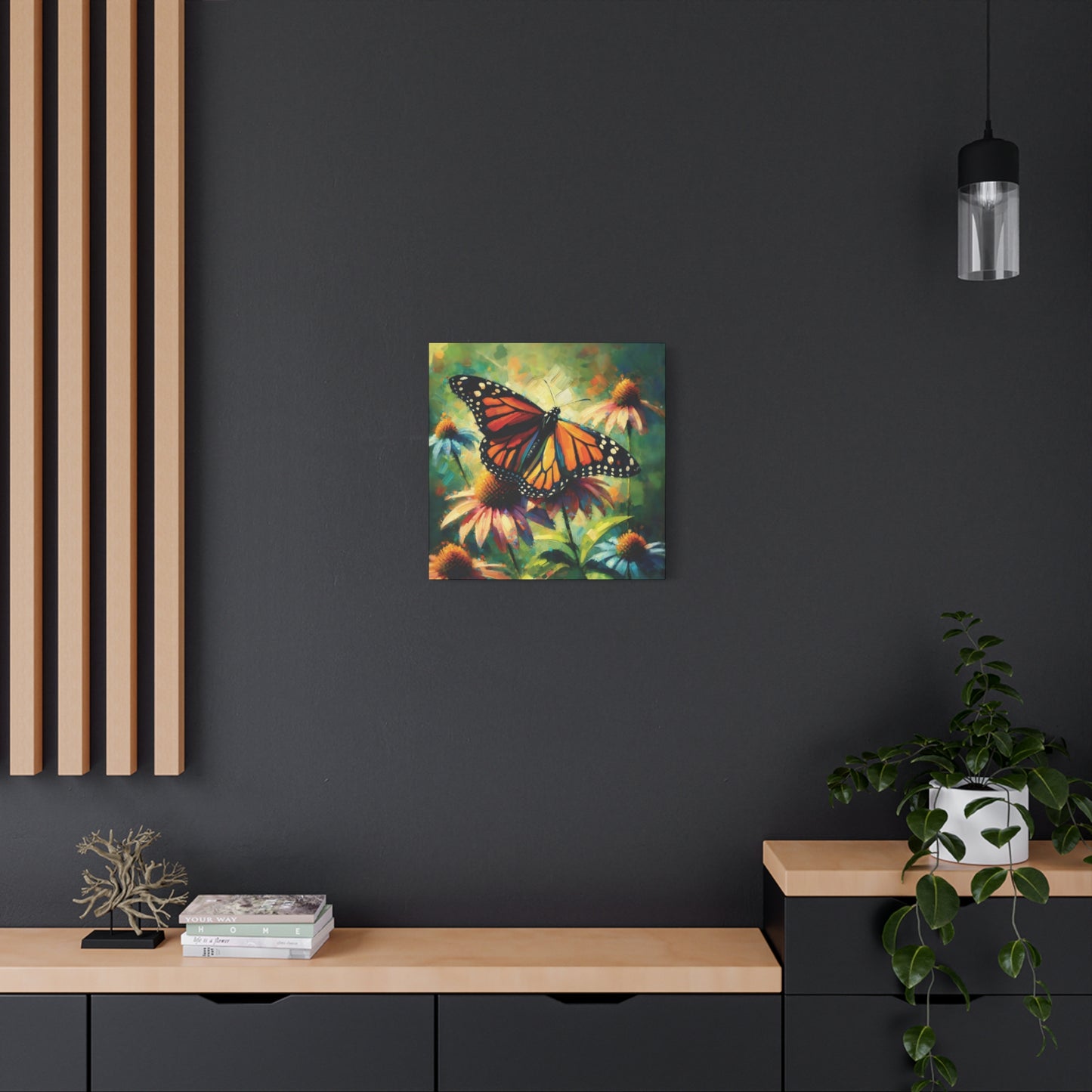 Butterfly Canvas Wall Art - Monarch Butterfly with Echinacea