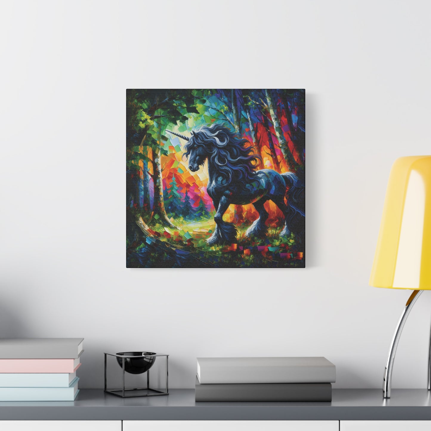Black Unicorn Stallion Canvas Print - Modern Impressionist Art