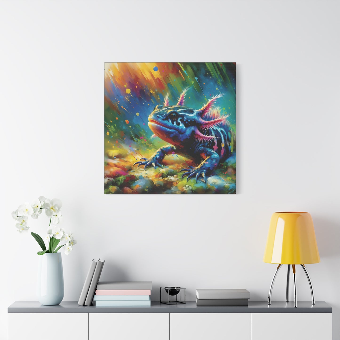 Axolotl Expressionist Art on Square Canvas