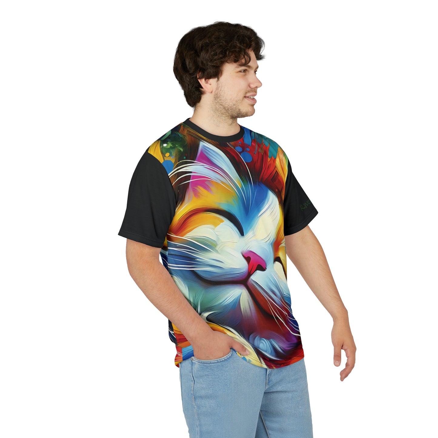 Happy Cat Dreams Vibrant Art Tee | Colorful Unisex Cut & Sew T-Shirt, Wildlife Apparel, Unique Graphic Tee, Birthday Gift