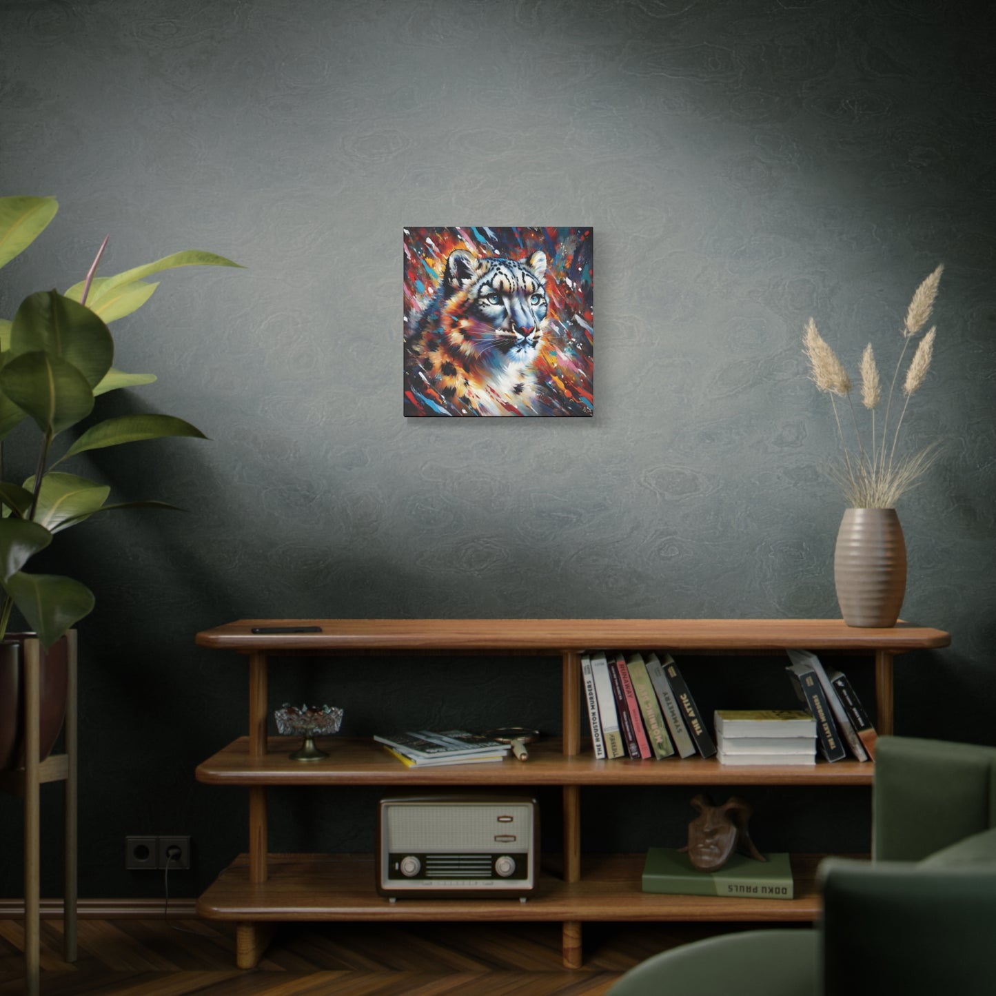 Colorful Snow Leopard Expressionist Canvas Wall Art