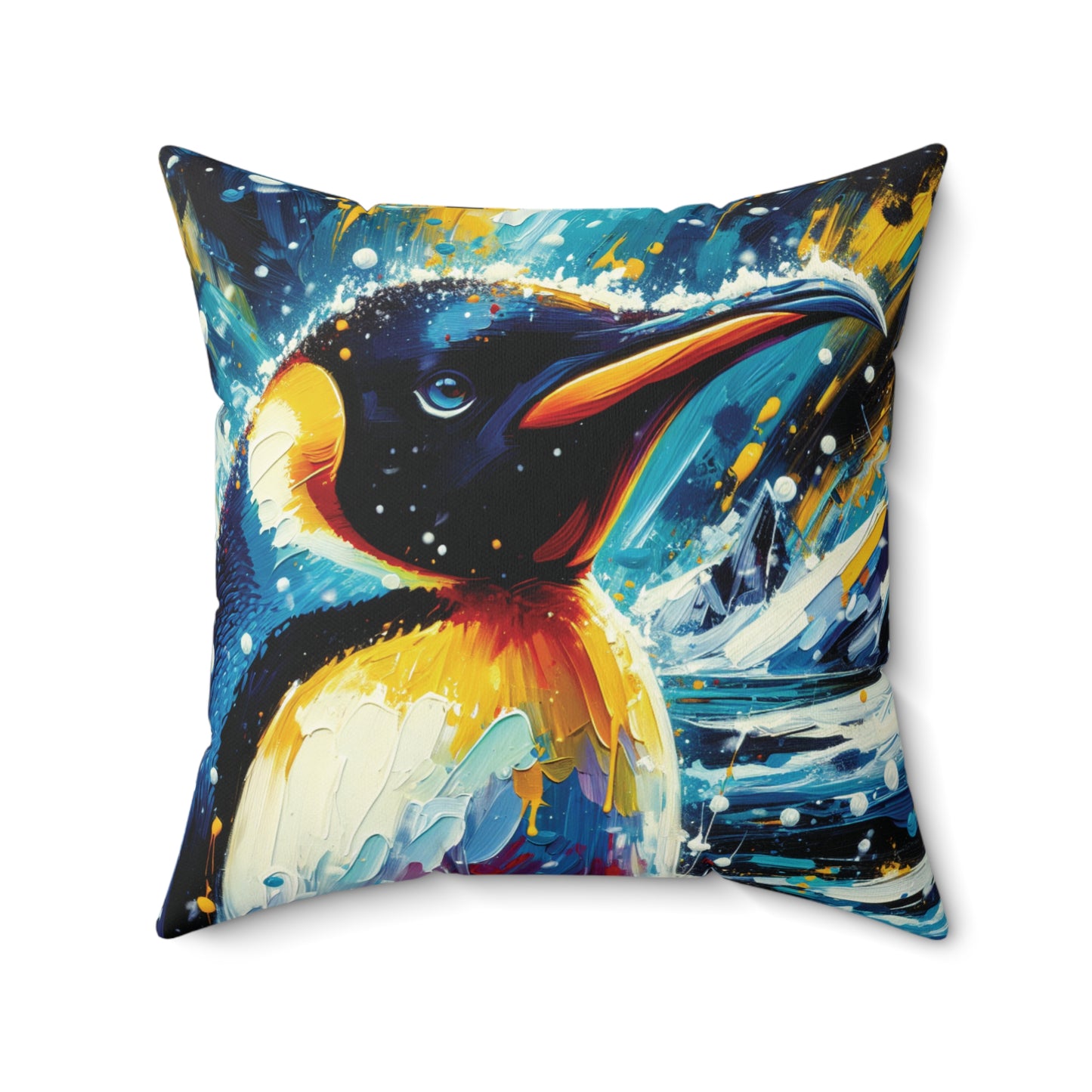 Emperor Penguin in Snowfall - Square Throw Pillows