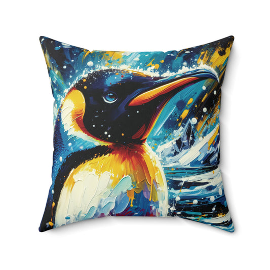 Emperor Penguin in Snowfall - Square Throw Pillows