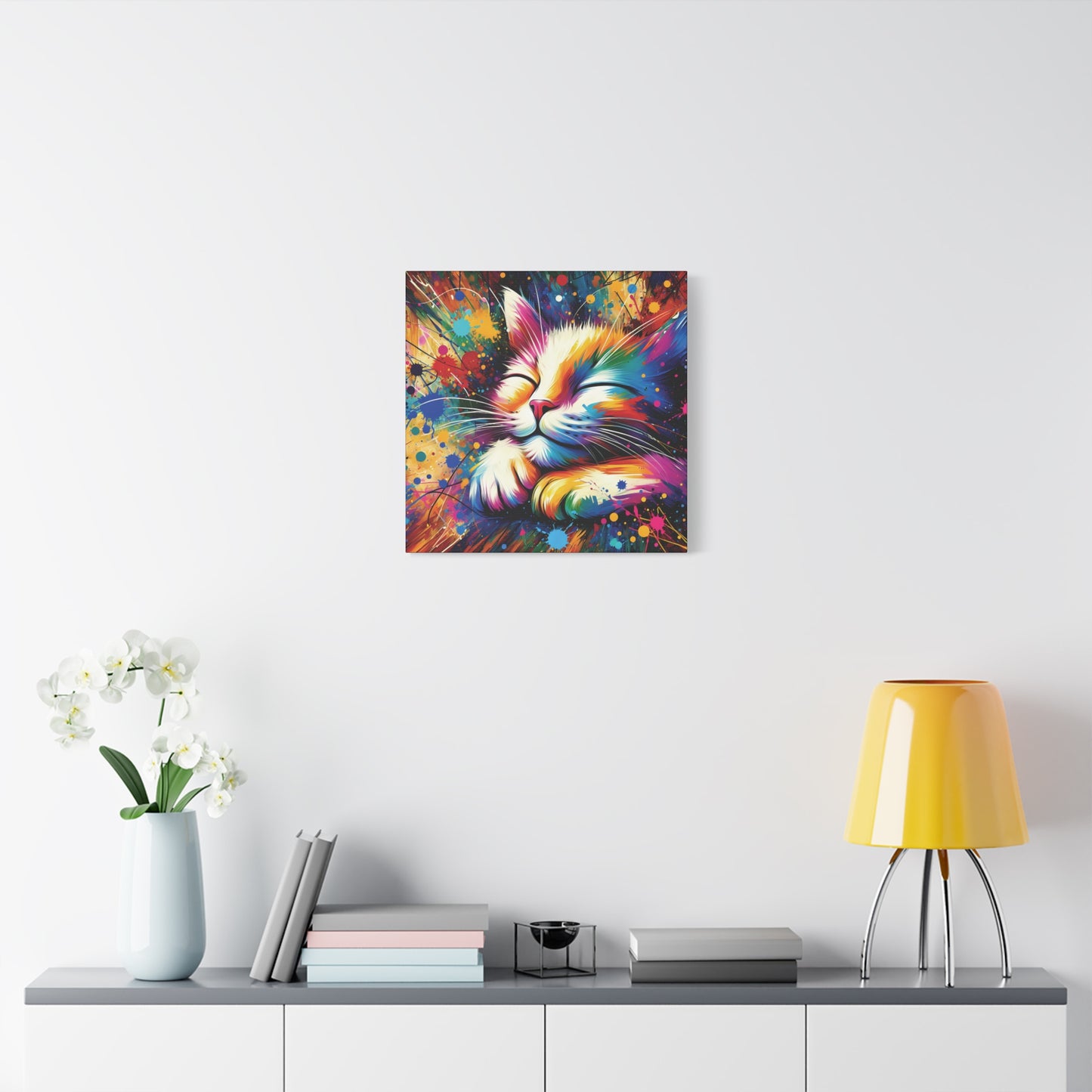 Canvas Wall Art - Contented Cat - Modern Impressionist Art Style