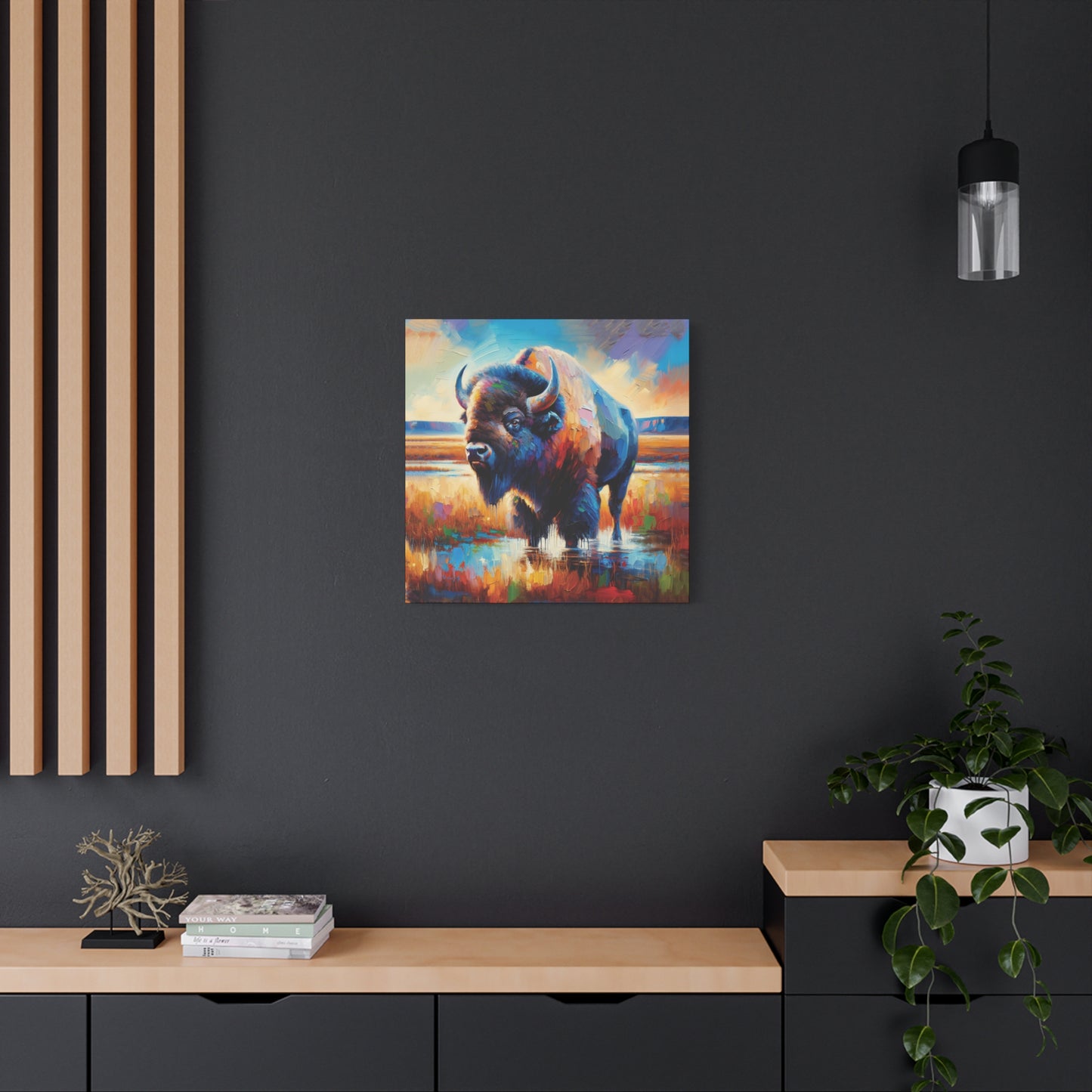 Lone Bison After Rain Impressionist Canvas Art Print