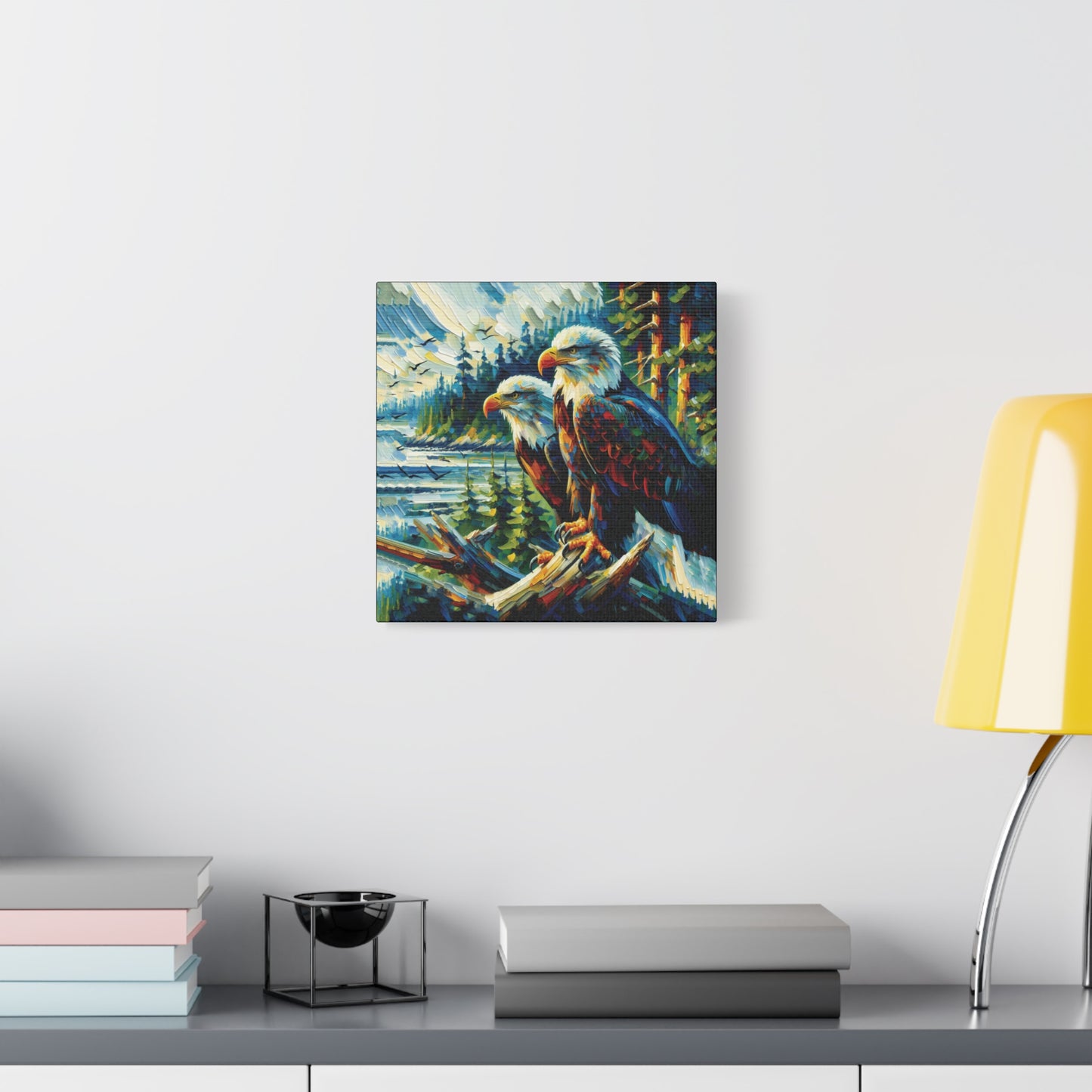 Eagle Pair Near Shore Impressionist Canvas Art Print