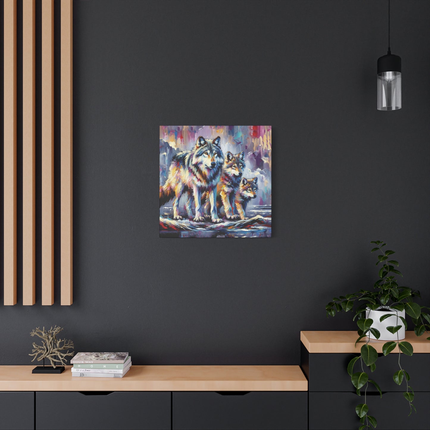 Wolf Canvas Wall Art - Wolf with Juveniles Expressionist Canvas Print