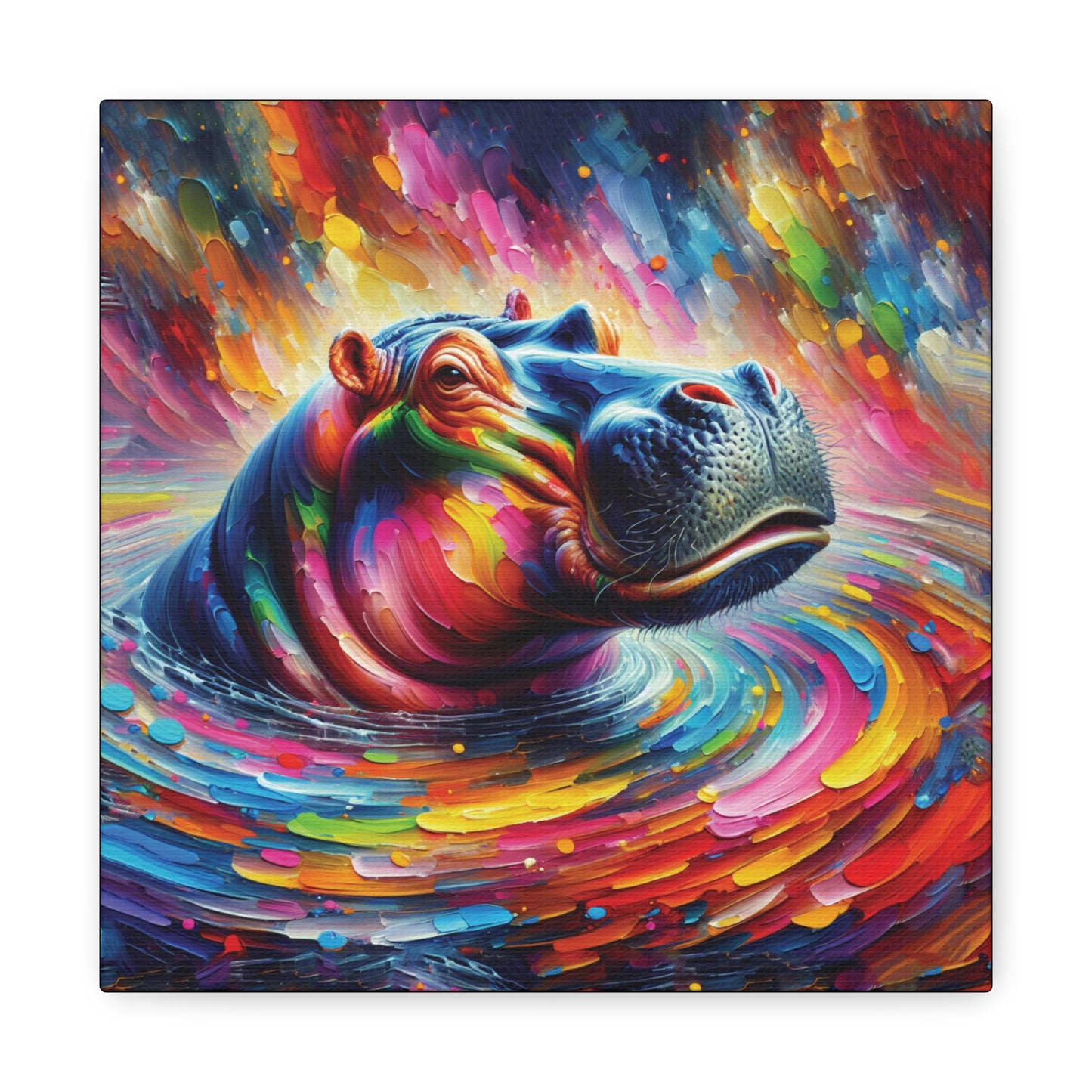Hippo Jacuzzi Expressionist Canvas Art Print