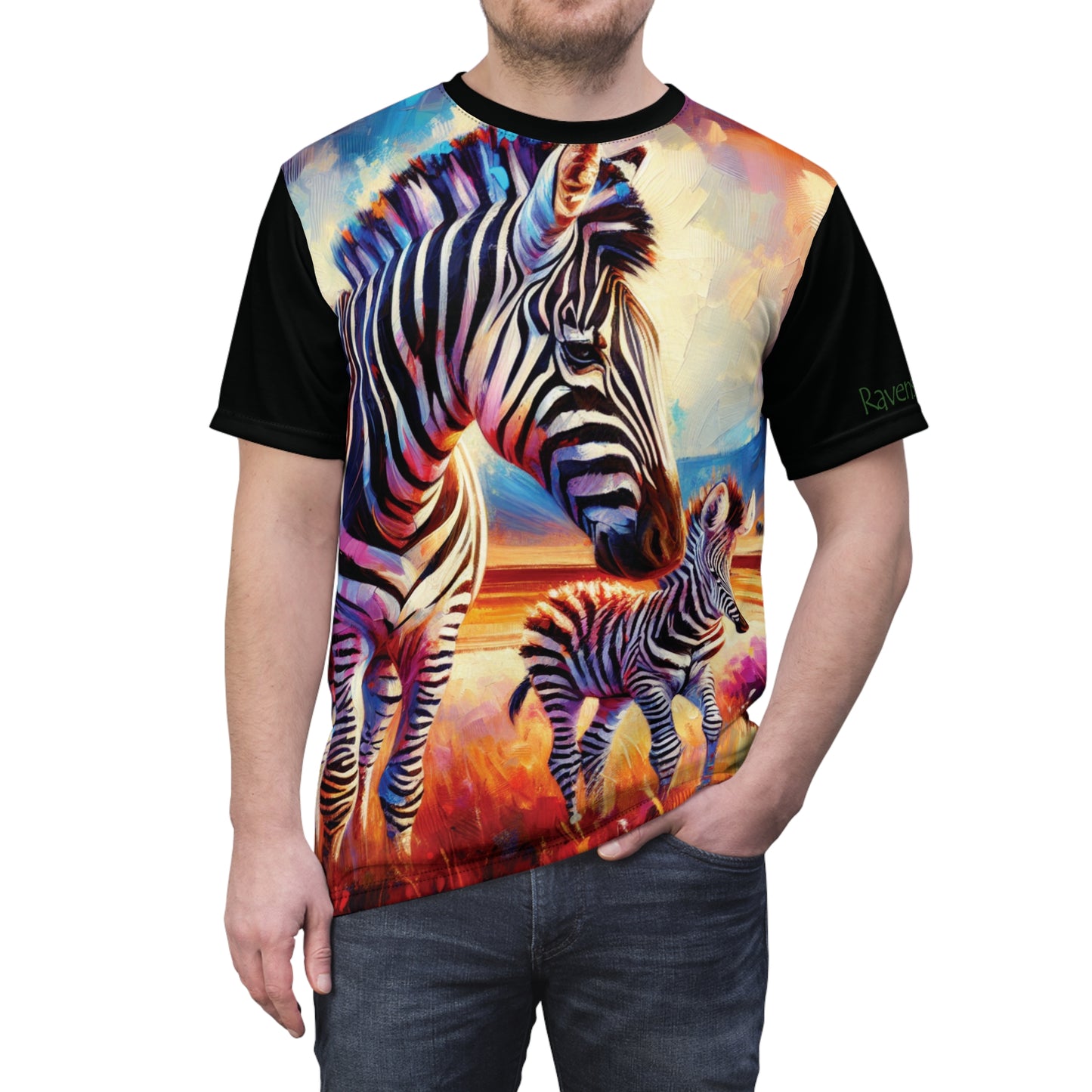 Zebra and Foal Art Tee | Colorful Unisex Cut & Sew T-Shirt, Wildlife Apparel, Unique Graphic Tee, Birthday Gift