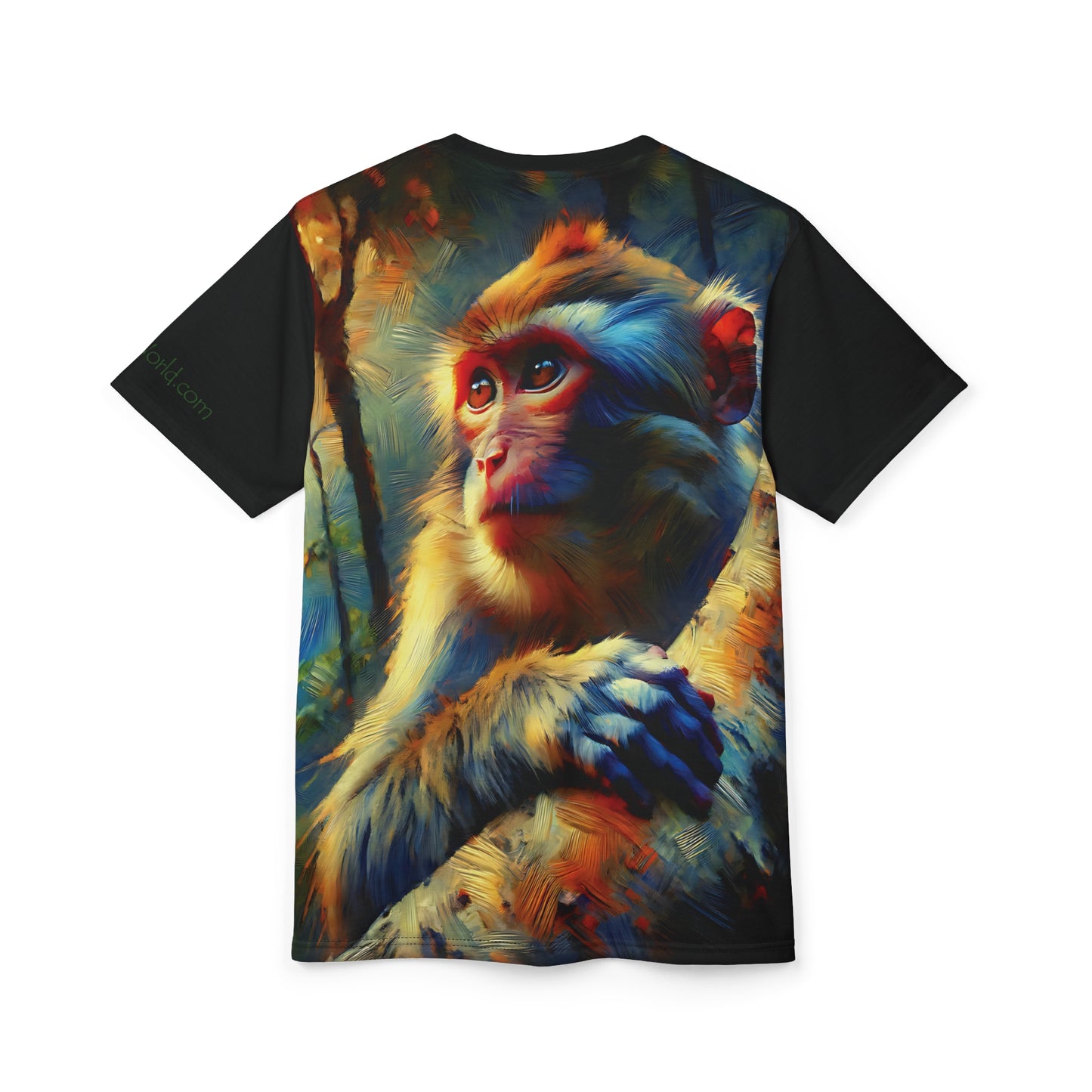 Monkey Vibrant Art Tee | Rhesus Macaque Colorful Unisex Cut & Sew T-Shirt, Wildlife Apparel, Unique Graphic Tee