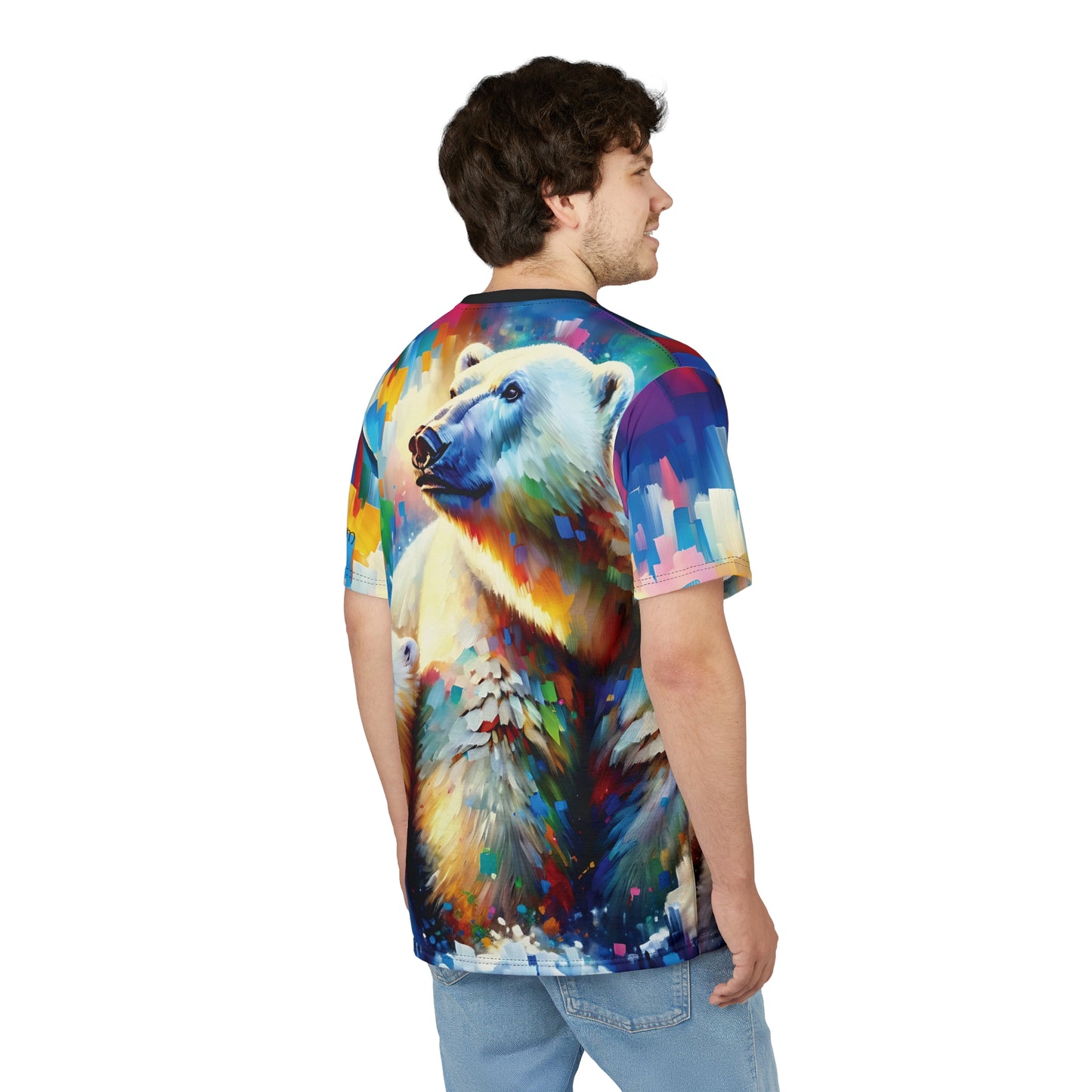 Polar Bear with Cub Vibrant Art Tee | Colorful Unisex Cut & Sew T-Shirt, Wildlife Apparel, Unique Graphic Tee, Birthday Gift